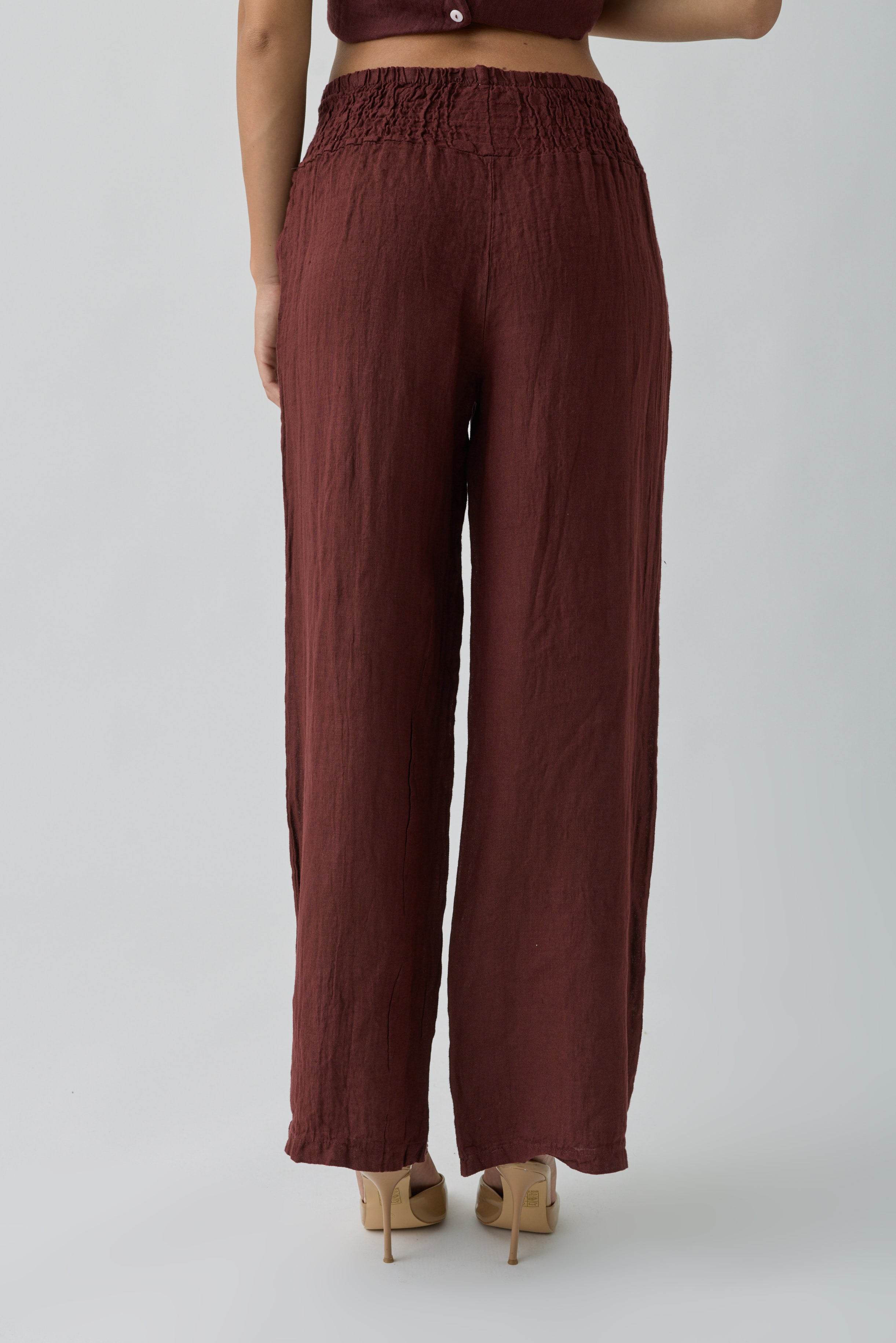 Pantalone Lino Fascia bordeaux|Colore:Bordeaux