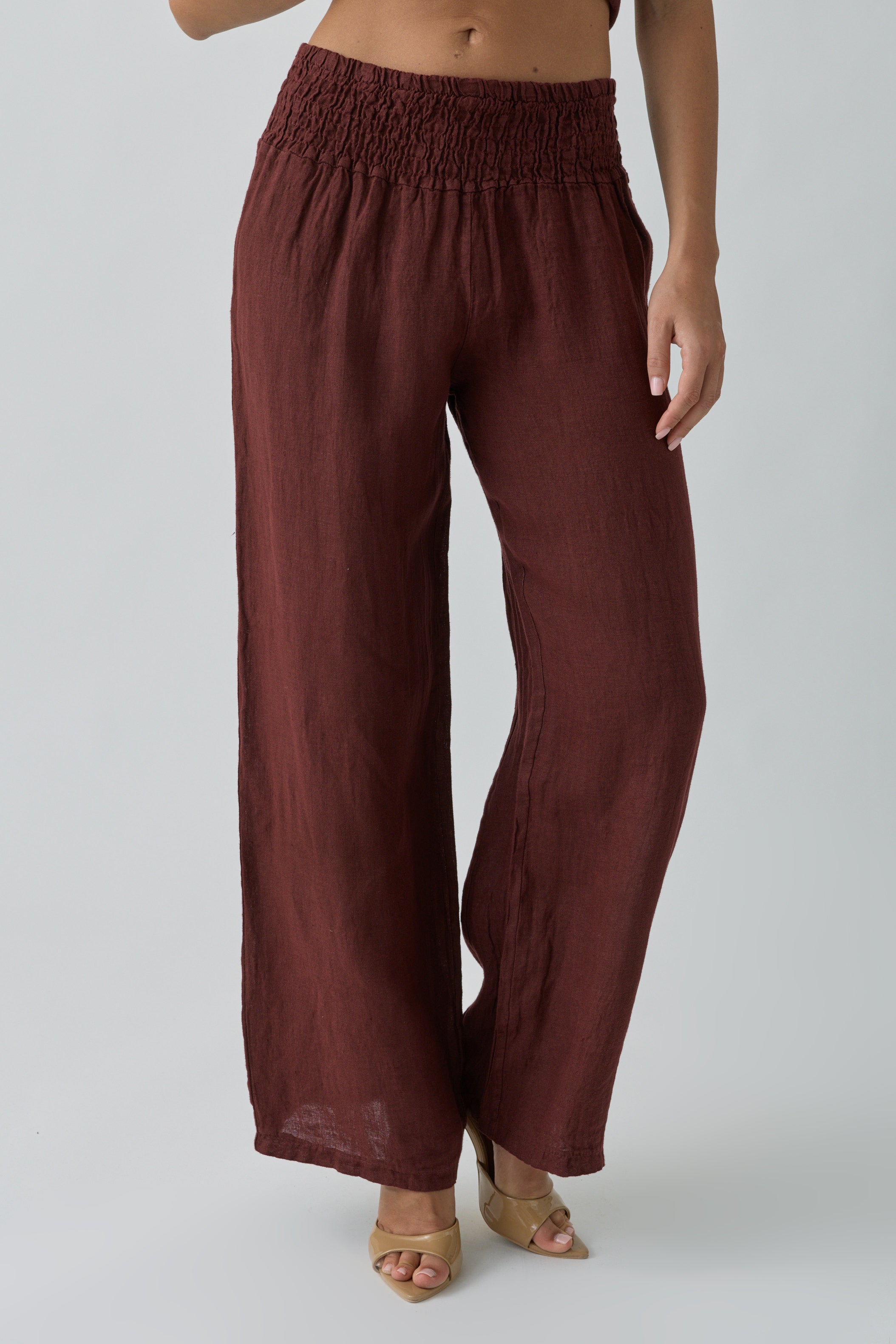 Pantalone Lino Fascia bordeaux|Colore:Bordeaux