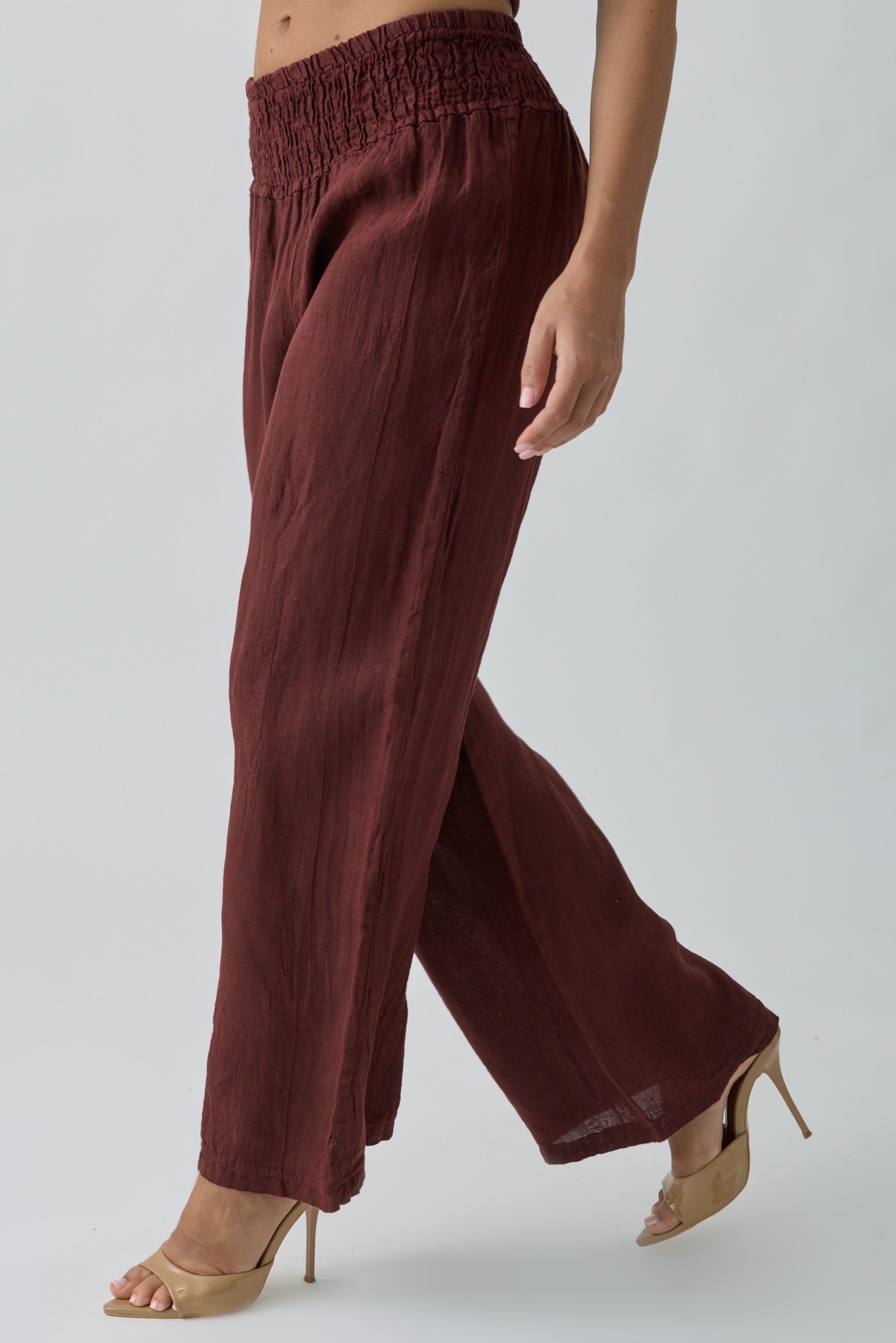 Pantalone Lino Fascia bordeaux|Colore:Bordeaux