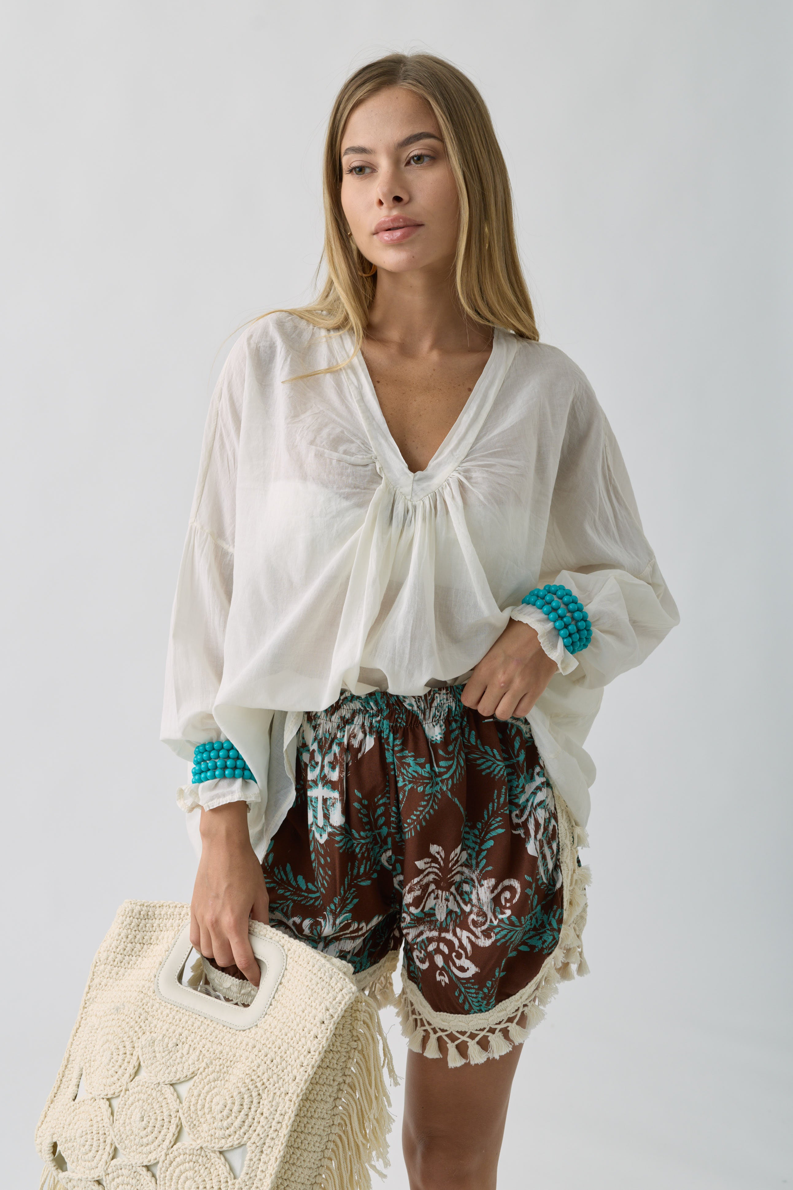 Blusa Over Scollo V panna|Colore:Panna