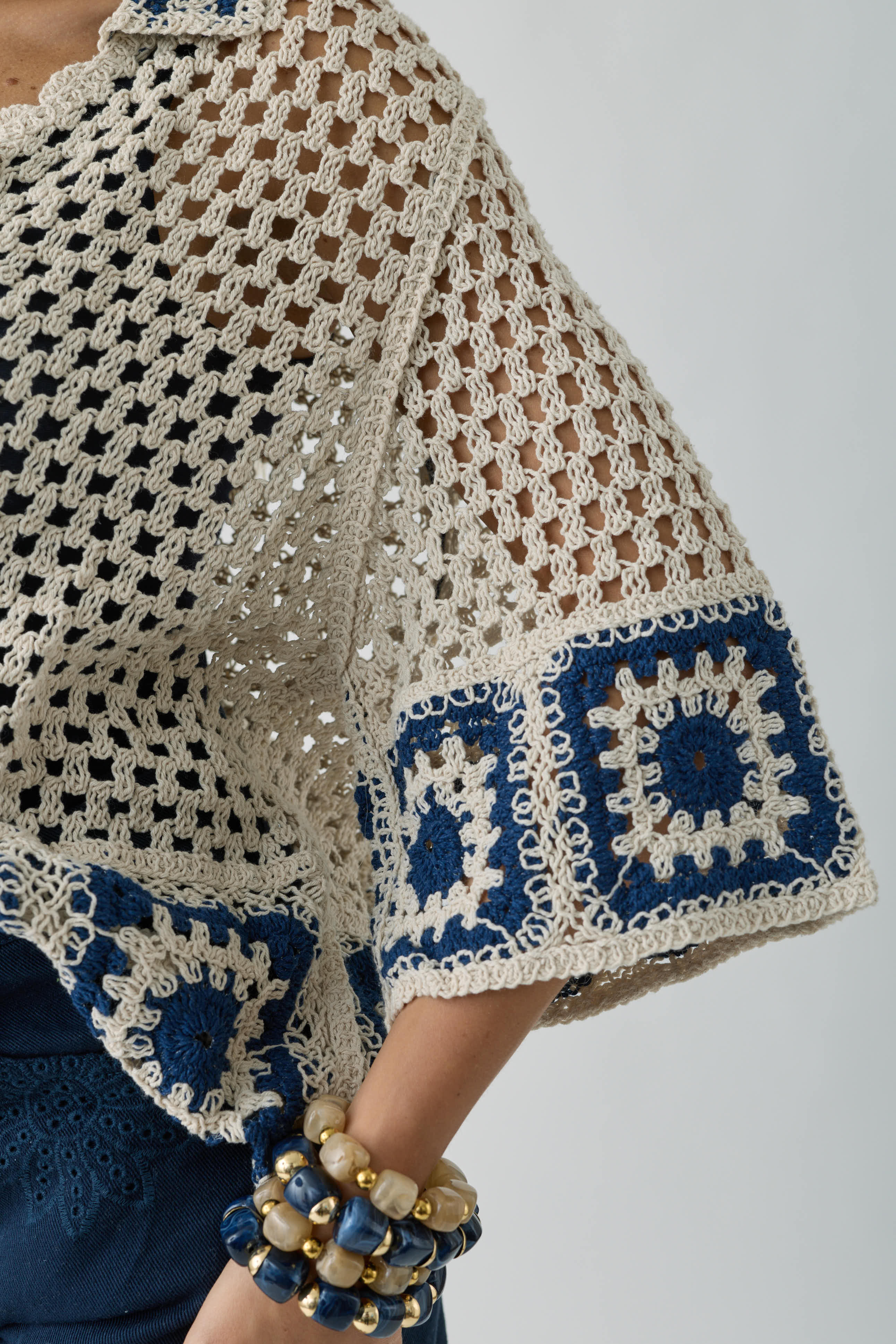 Cardigan Marcramé Paros blu|Colore:Blu