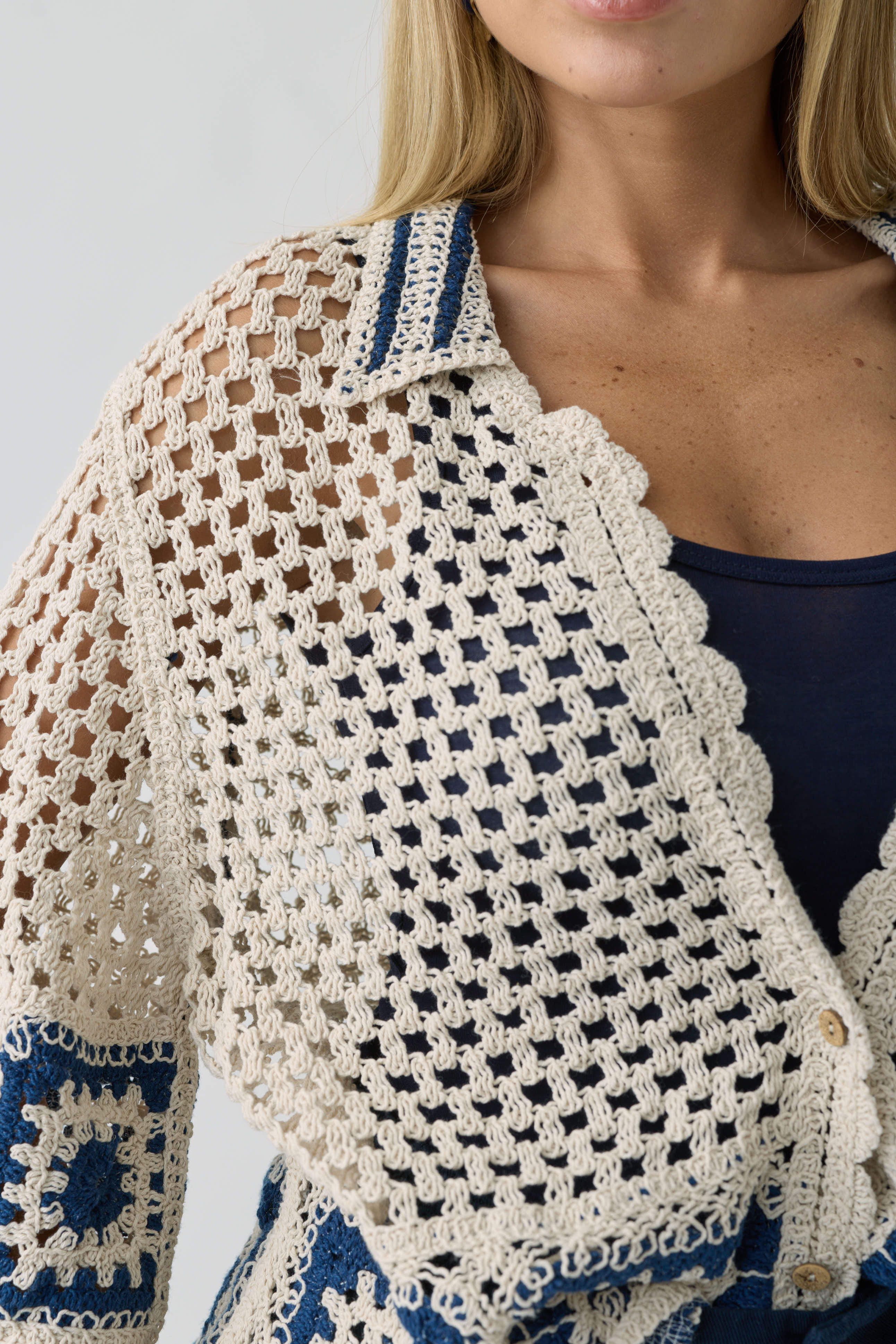 Cardigan Marcramé Paros blu|Colore:Blu