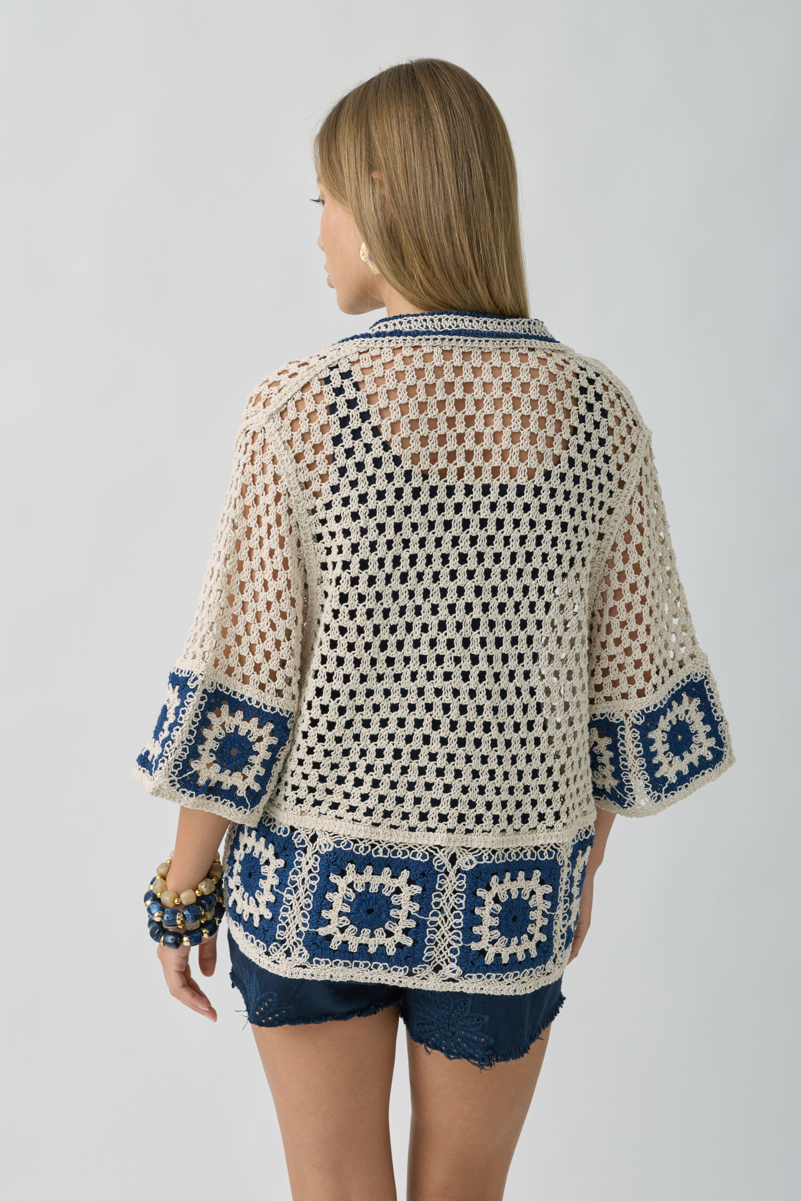 Cardigan Marcramé Paros blu|Colore:Blu