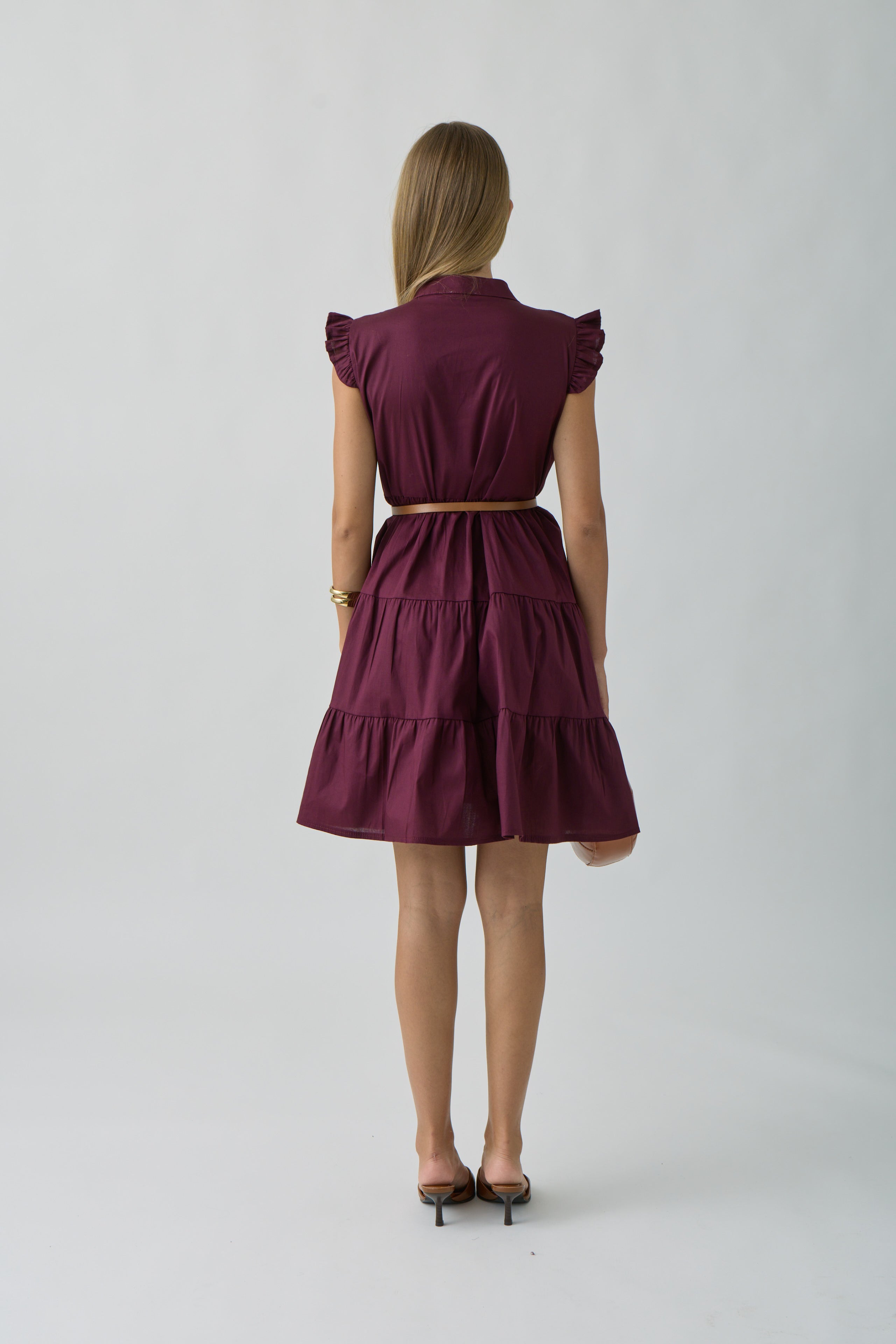 Abito Con Maniche Volant bordeaux|Colore:Bordeaux