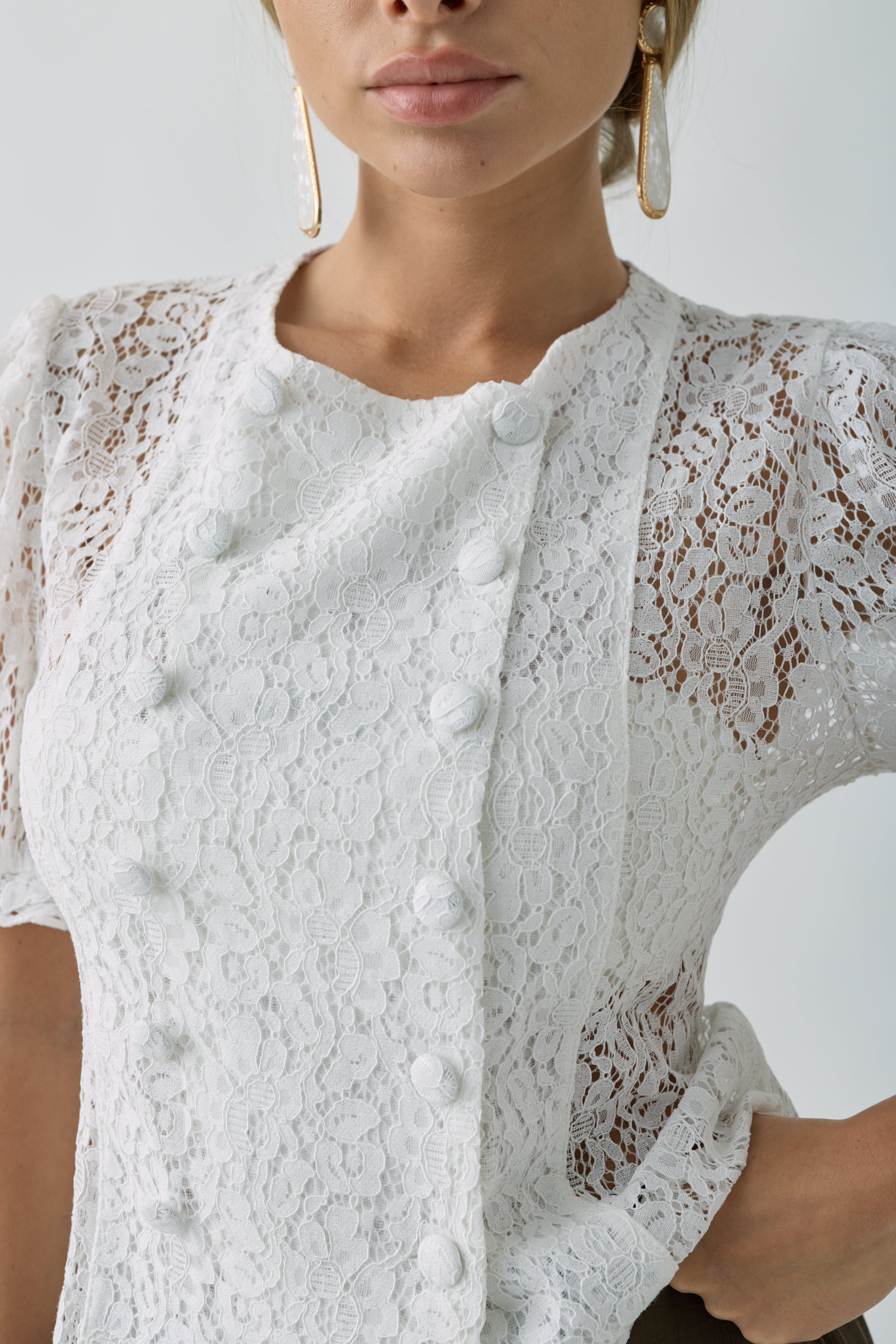 Camicia Pizzo Bon Ton bianco|Colore:Bianco