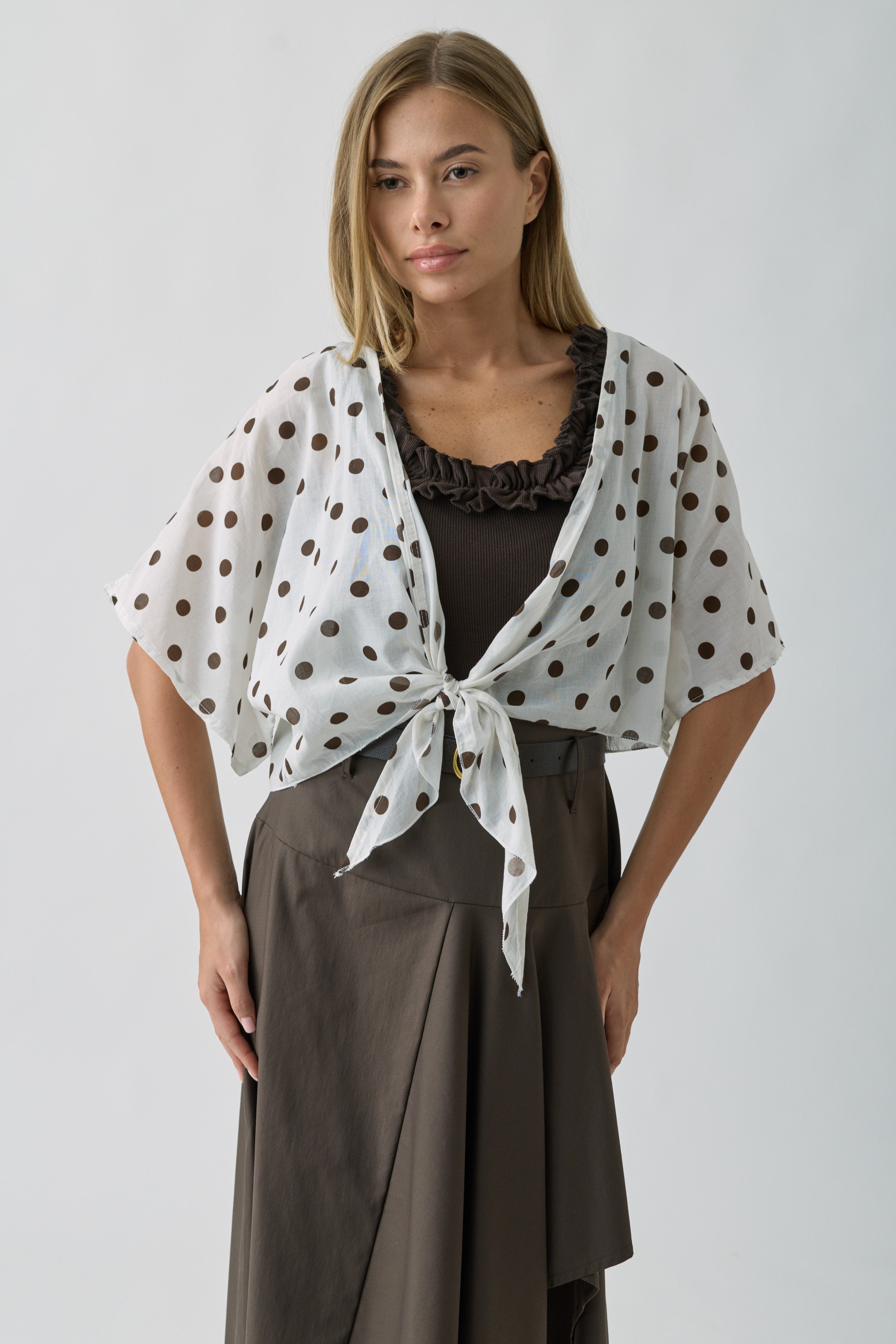 Camicia Aperta Pois testa di moro|Colore:Testa di moro