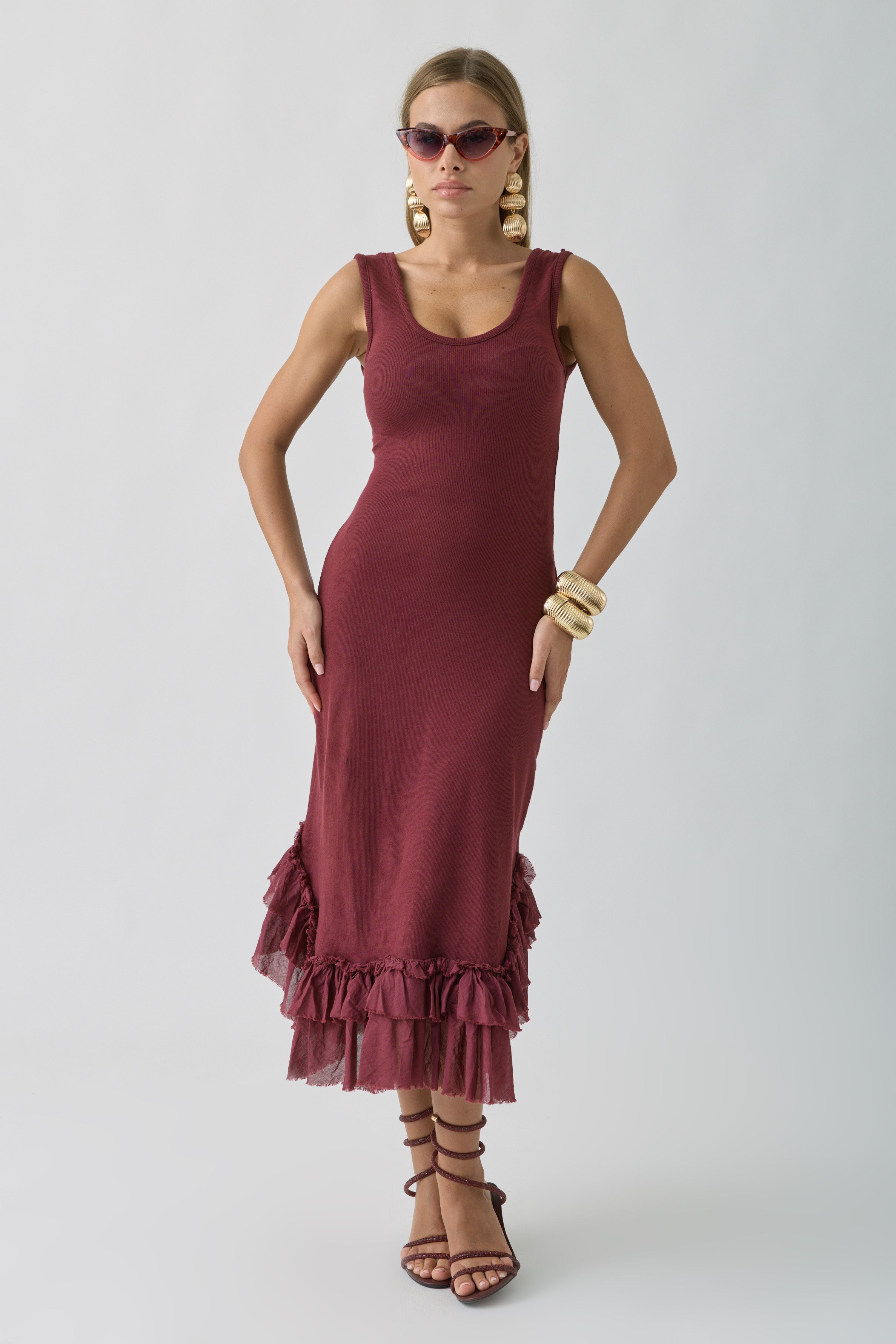 Abito Con Balze bordeaux|Colore:Bordeaux