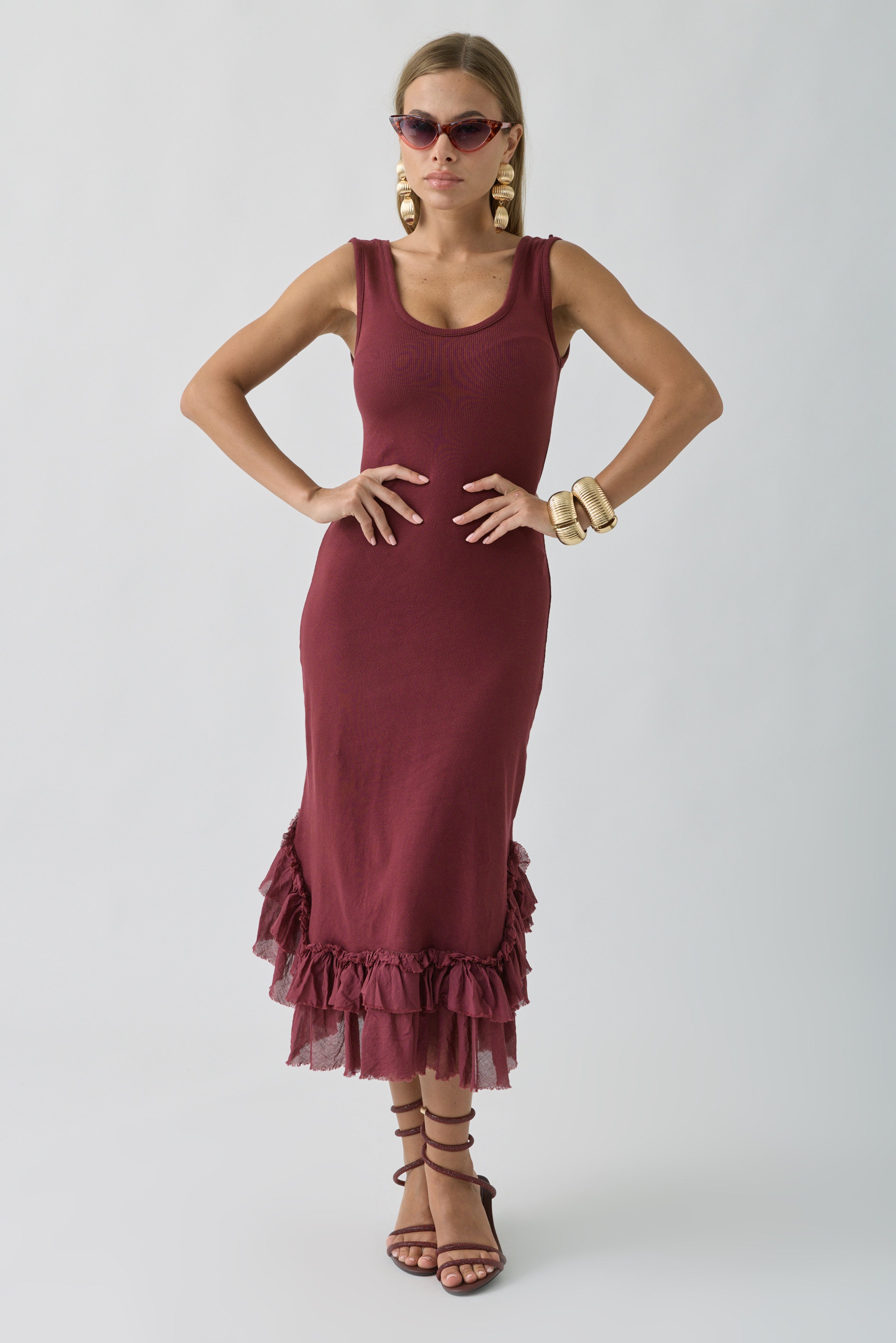 Abito Con Balze bordeaux|Colore:Bordeaux