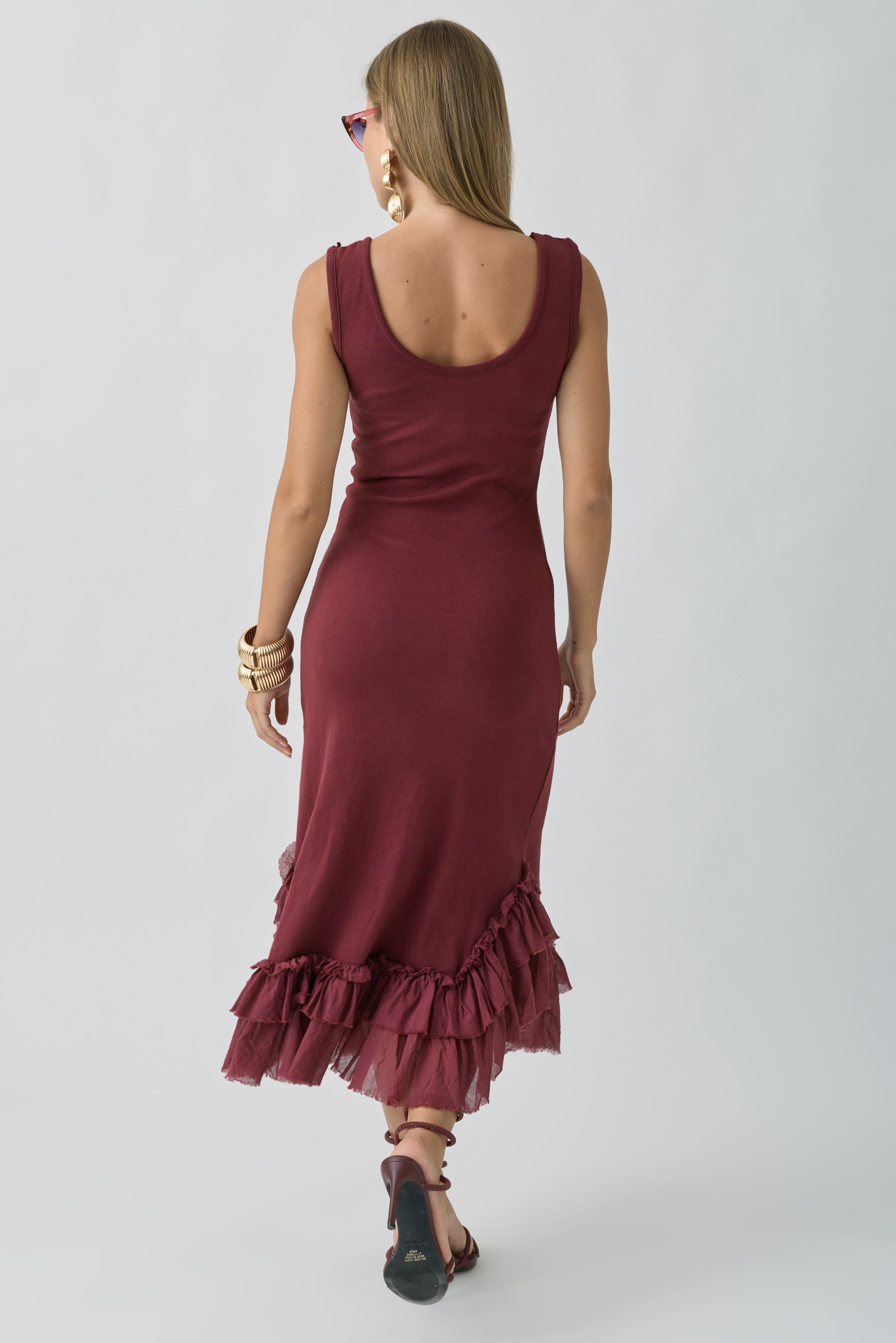 Abito Con Balze bordeaux|Colore:Bordeaux