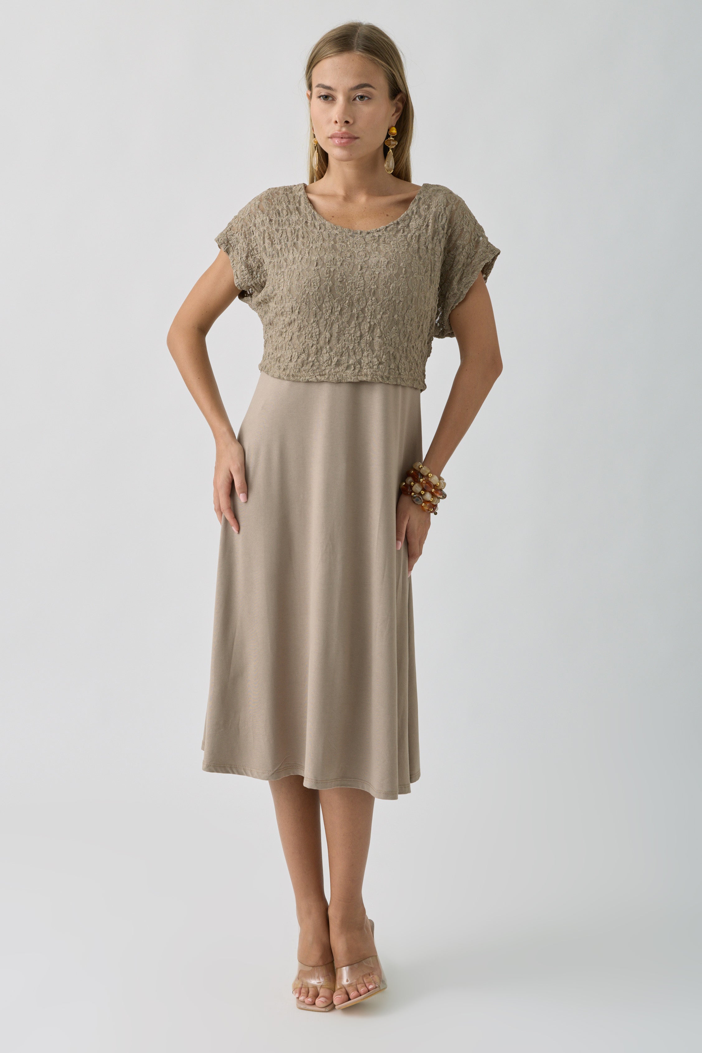 Abito Combinato Pizzo fango|Colore:Fango