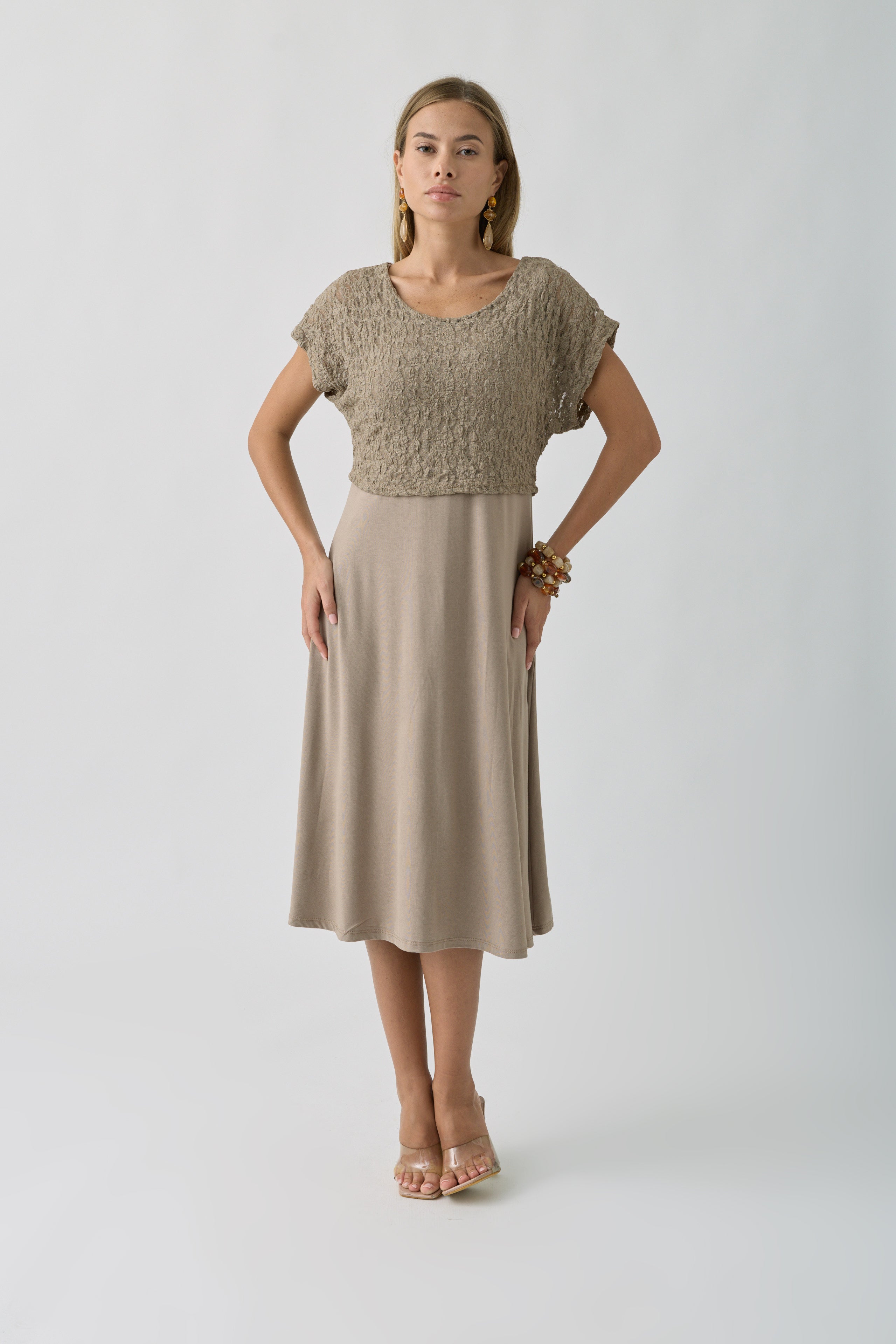 Abito Combinato Pizzo fango|Colore:Fango