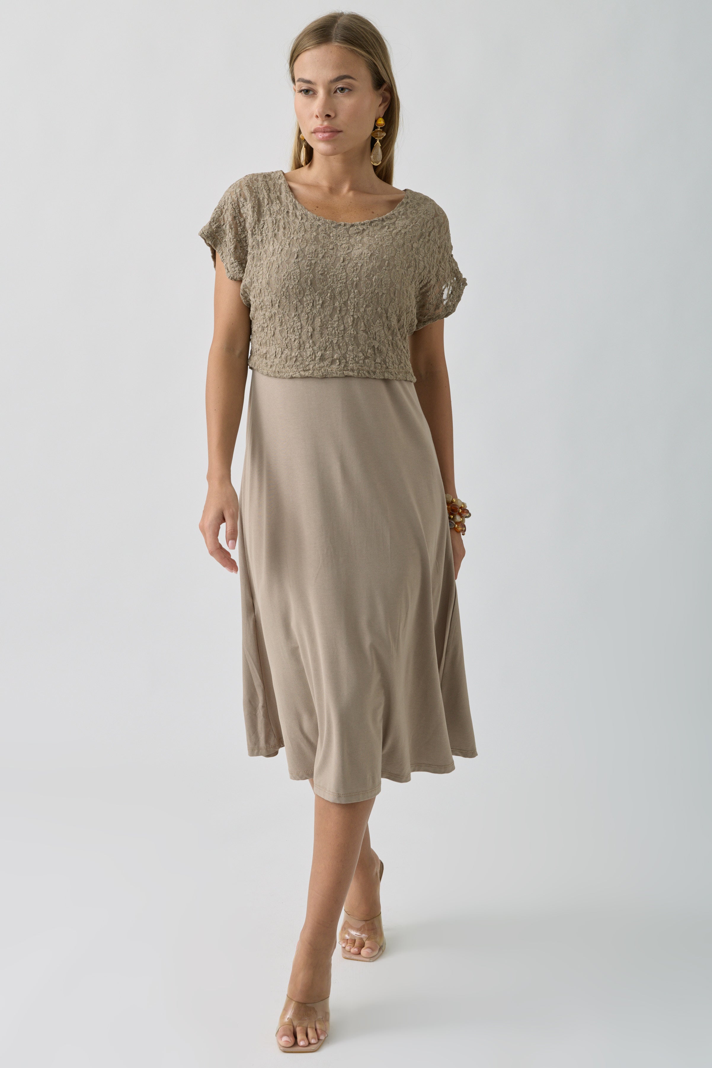 Abito Combinato Pizzo fango|Colore:Fango