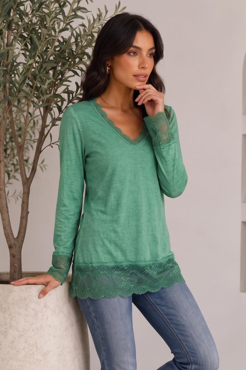 maglia in pizzo viscosa Verde smeraldo|Colore:Verde smeraldo