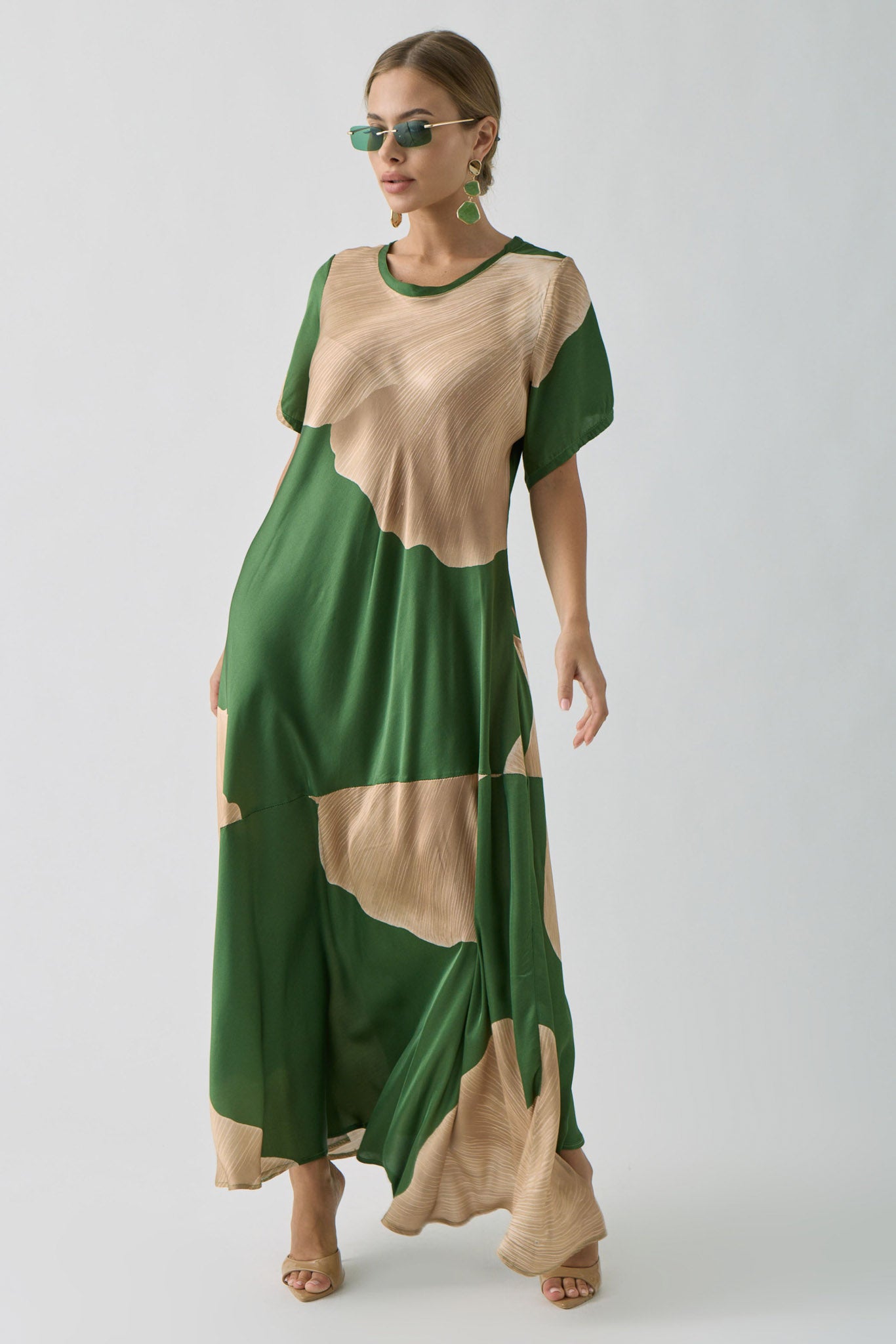Abito Lungo Satin verde|Colore:Verde