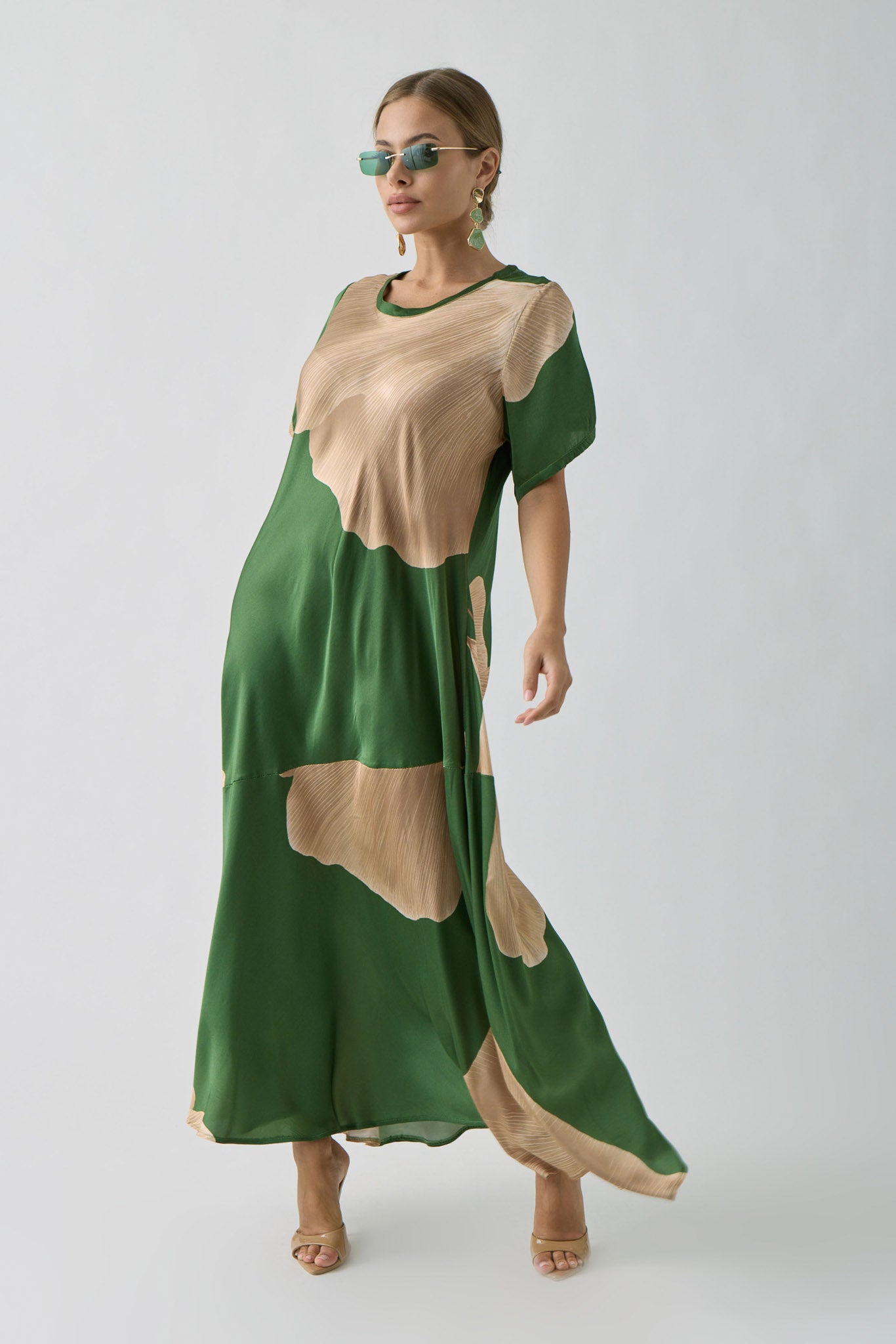 Abito Lungo Satin verde|Colore:Verde
