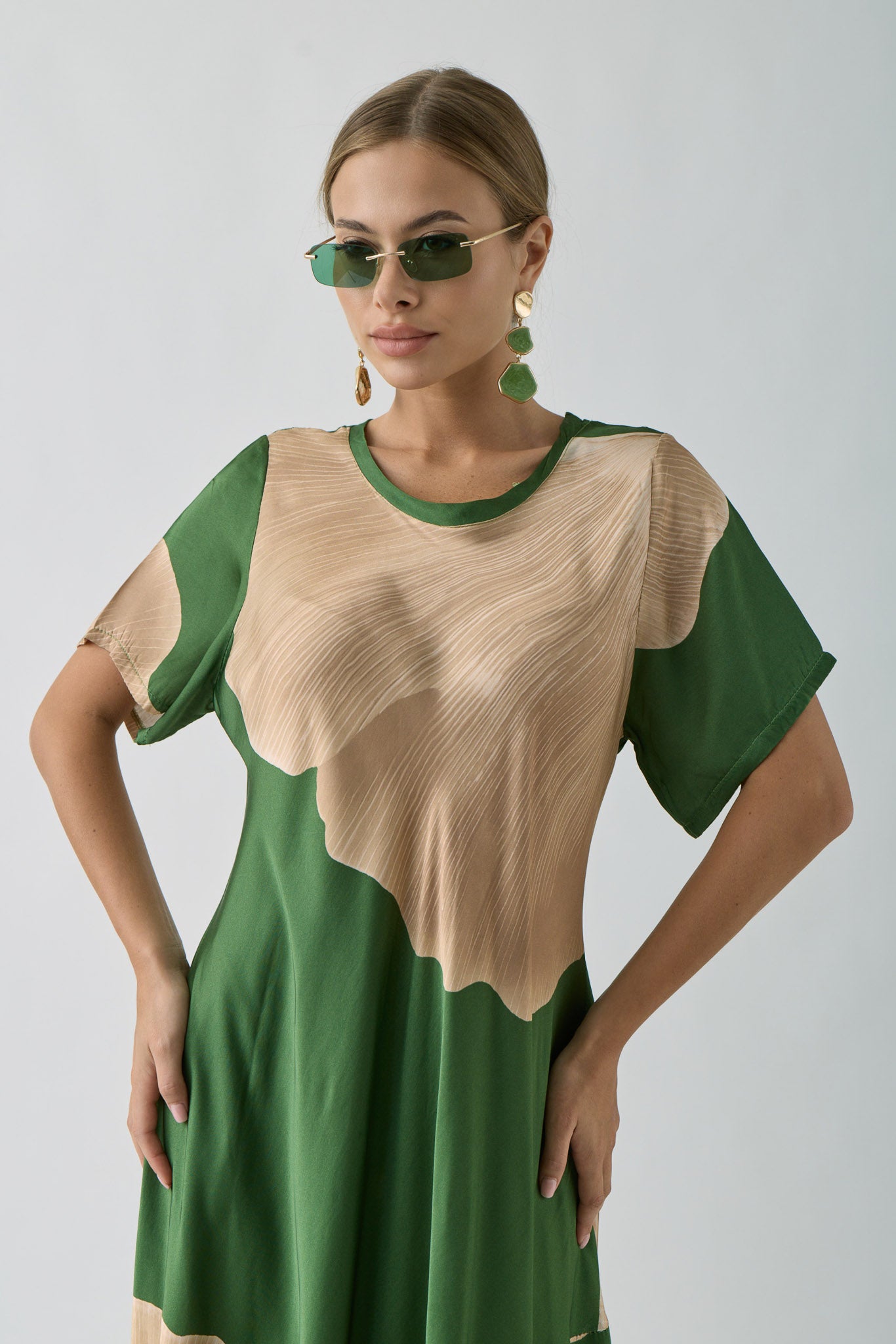 Abito Lungo Satin verde|Colore:Verde