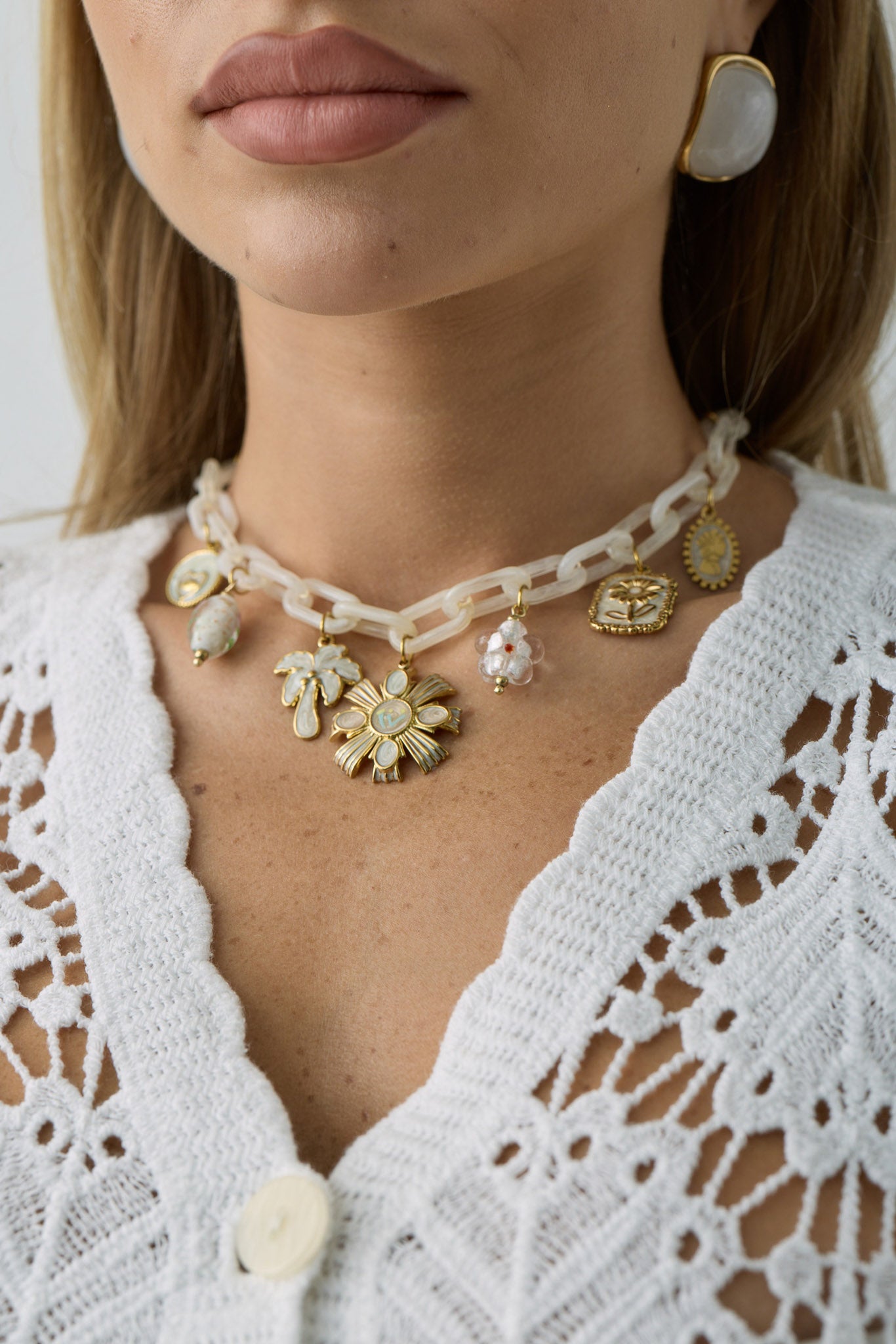 Collana Catena Fiori bianco|Colore:Bianco