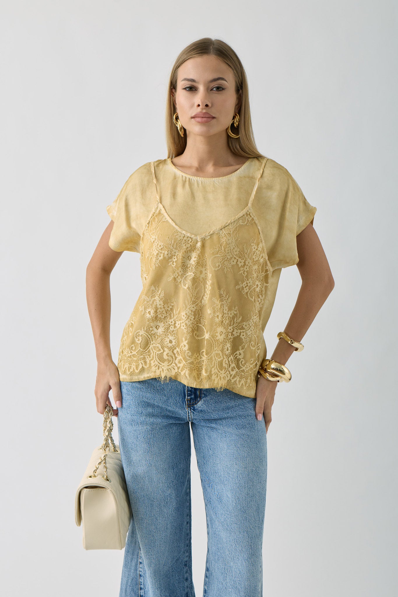 Blusa Combinata Ocra|Colore:Ocra