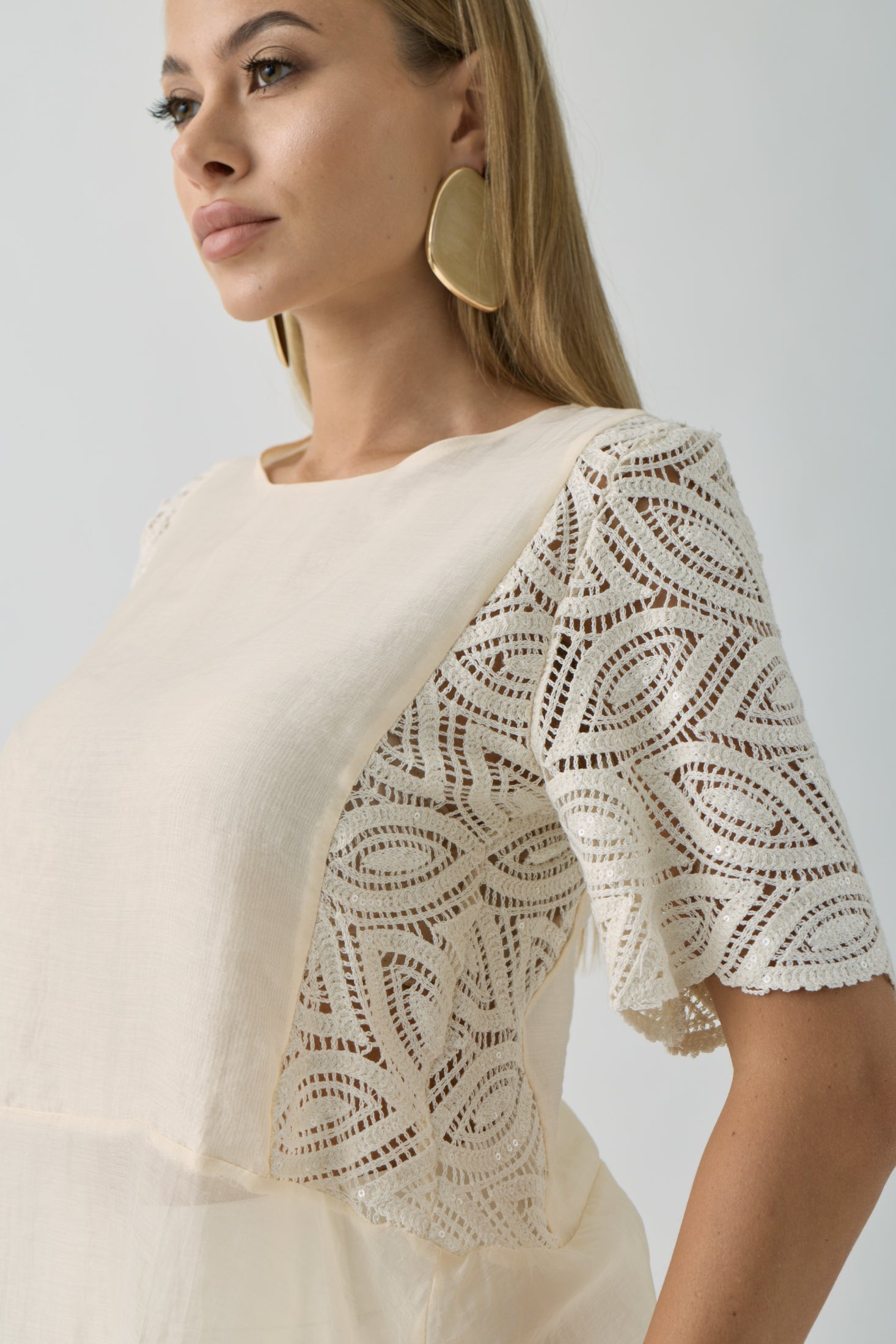 Blusa Dettagli Crochet beige|Colore:Beige