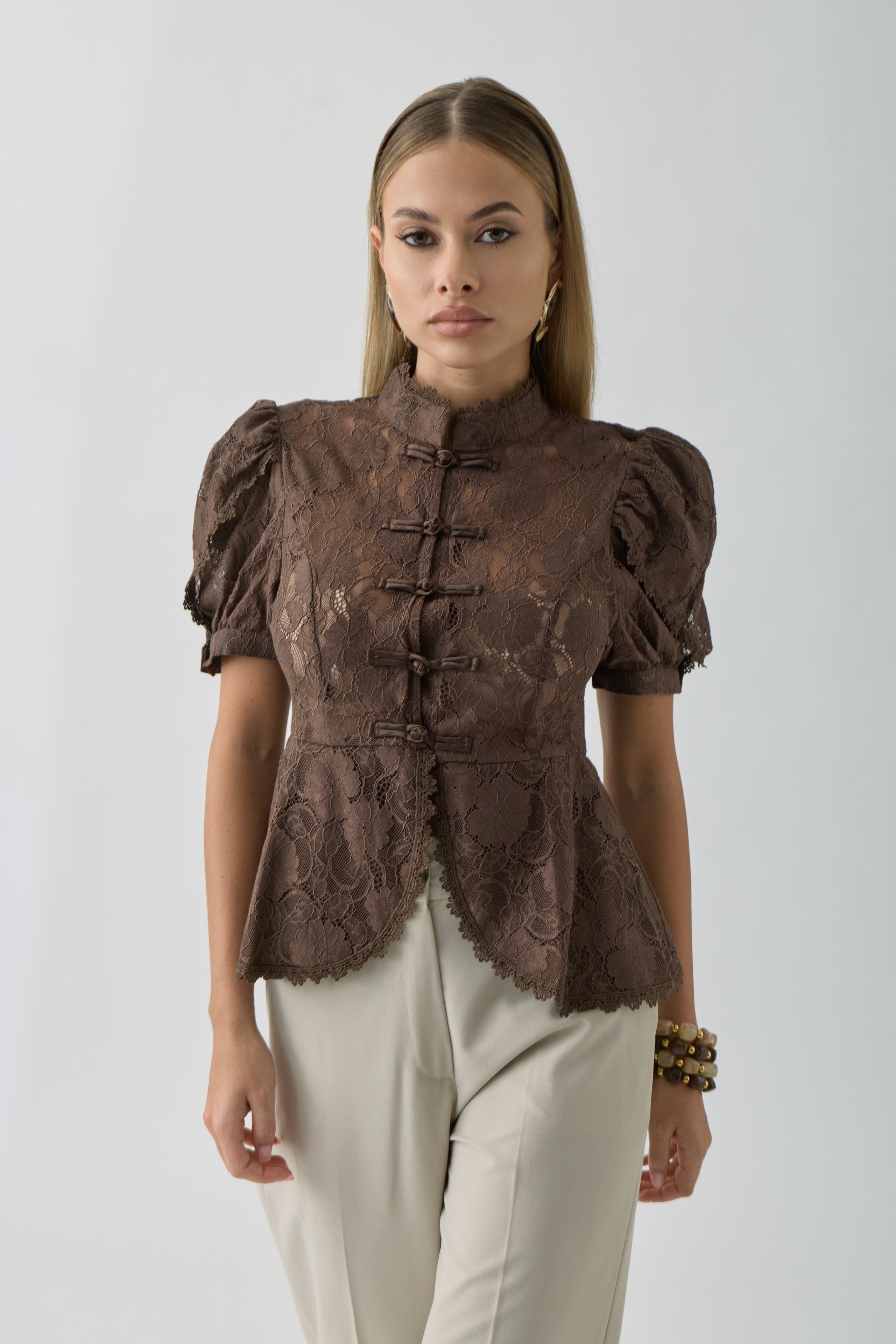 Camicia In Pizzo cacao|Colore:Cacao
