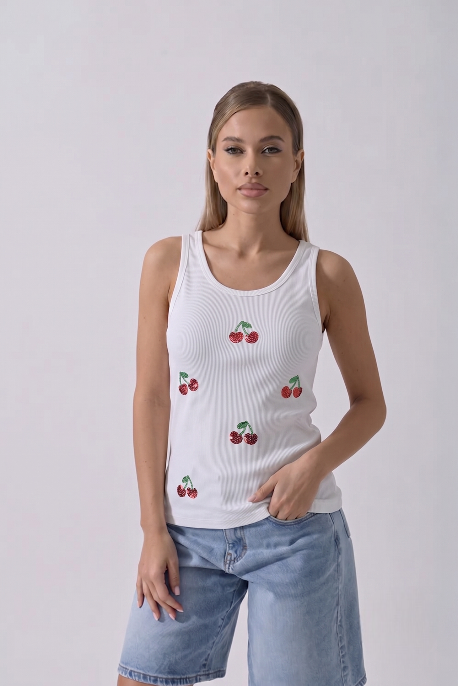 Canotta Cherry bianco|Colore:Bianco