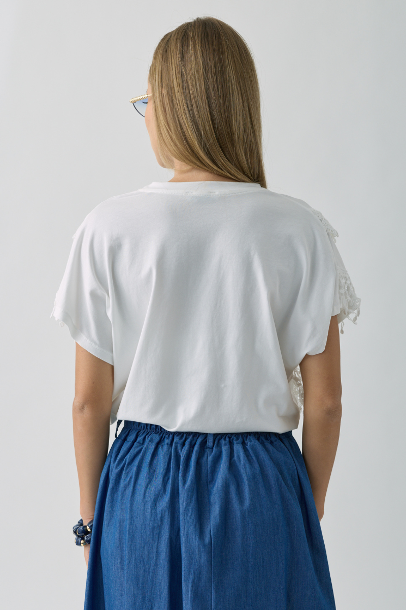 T-Shirt Con Ricamo bianco|Colore:Bianco
