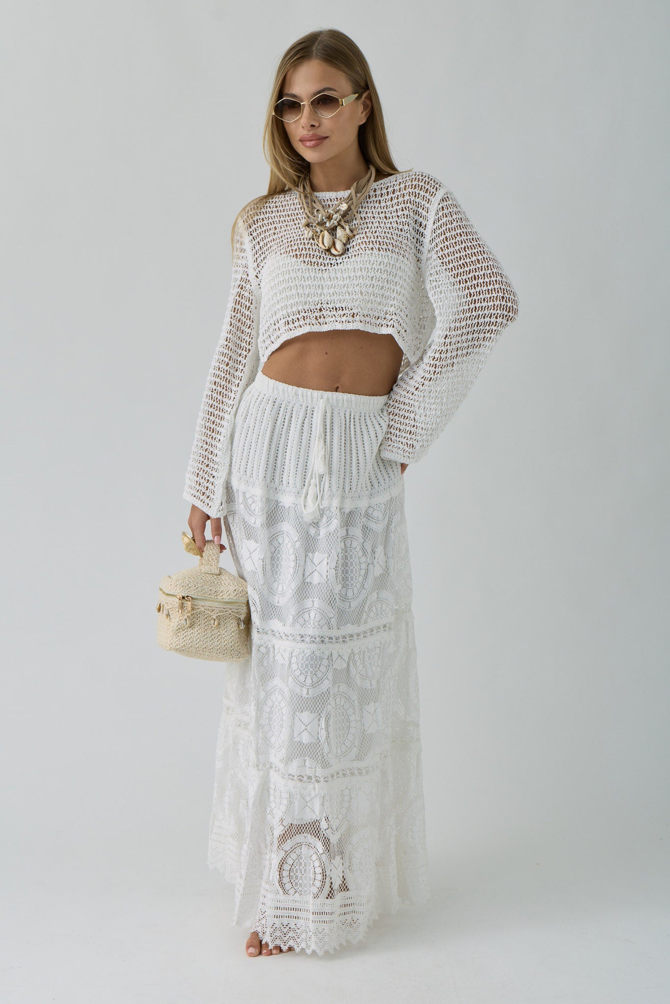 Gonna Macramè bianco|Colore:Bianco
