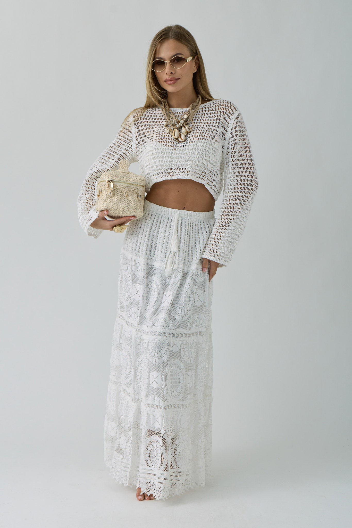 Gonna Macramè bianco|Colore:Bianco