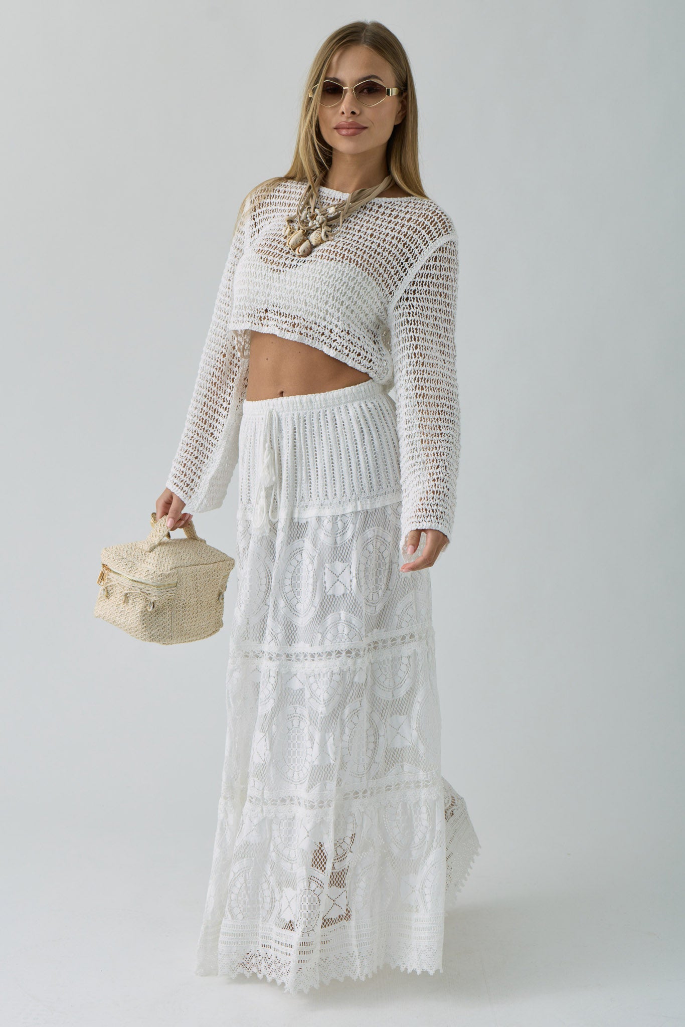 Gonna Macramè bianco|Colore:Bianco