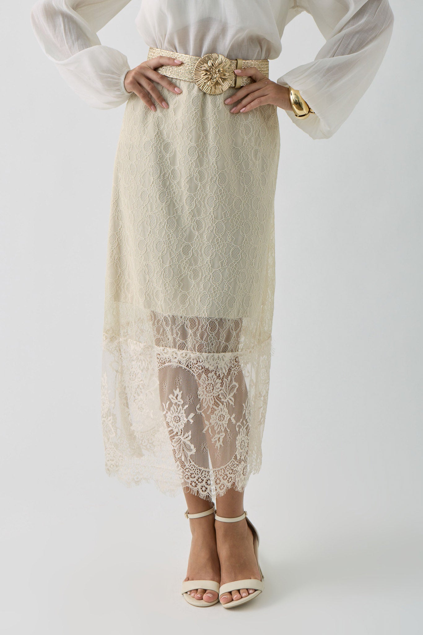 Gonna Con Pizzo beige chiaro|Colore:Beige chiaro