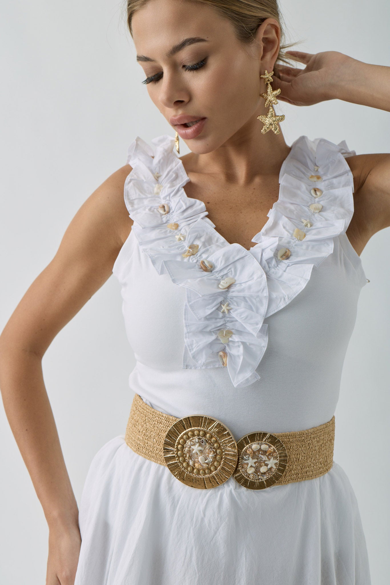 Top Conchiglie bianco|Colore:Bianco