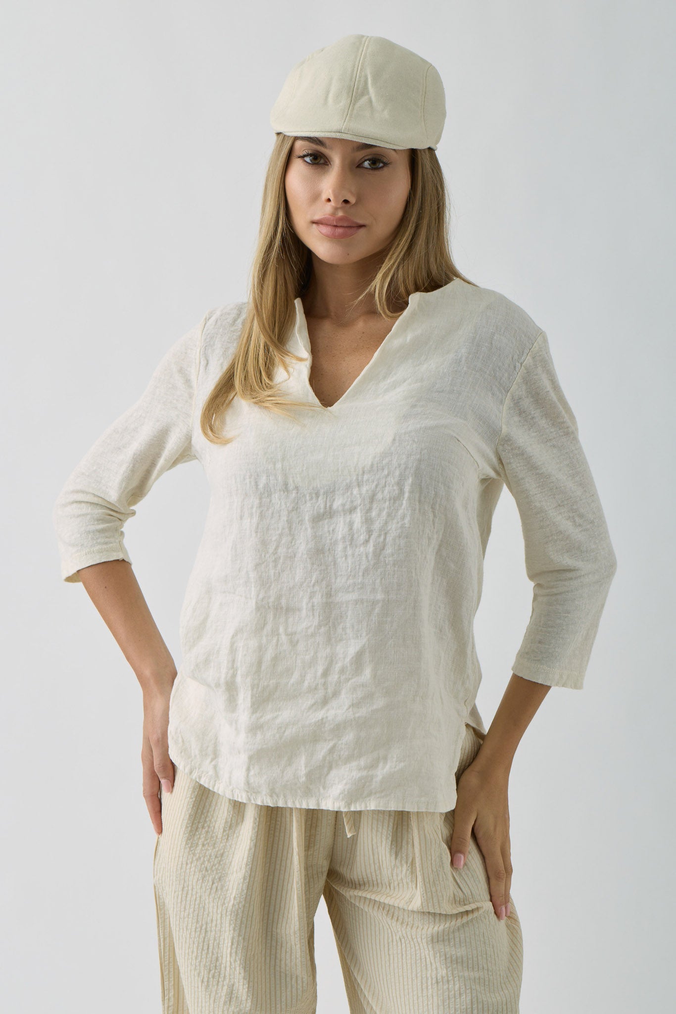Blusa In Lino beige|Colore:Beige