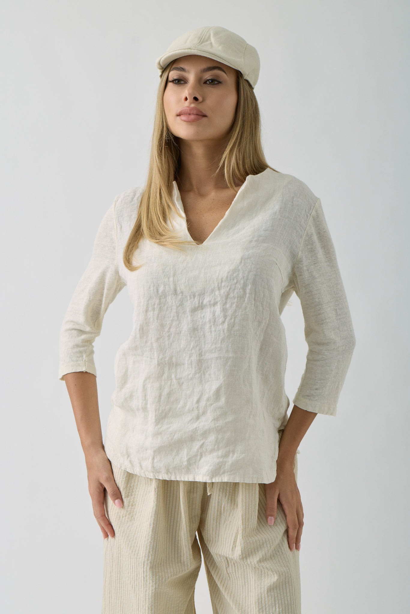 Blusa In Lino beige|Colore:Beige