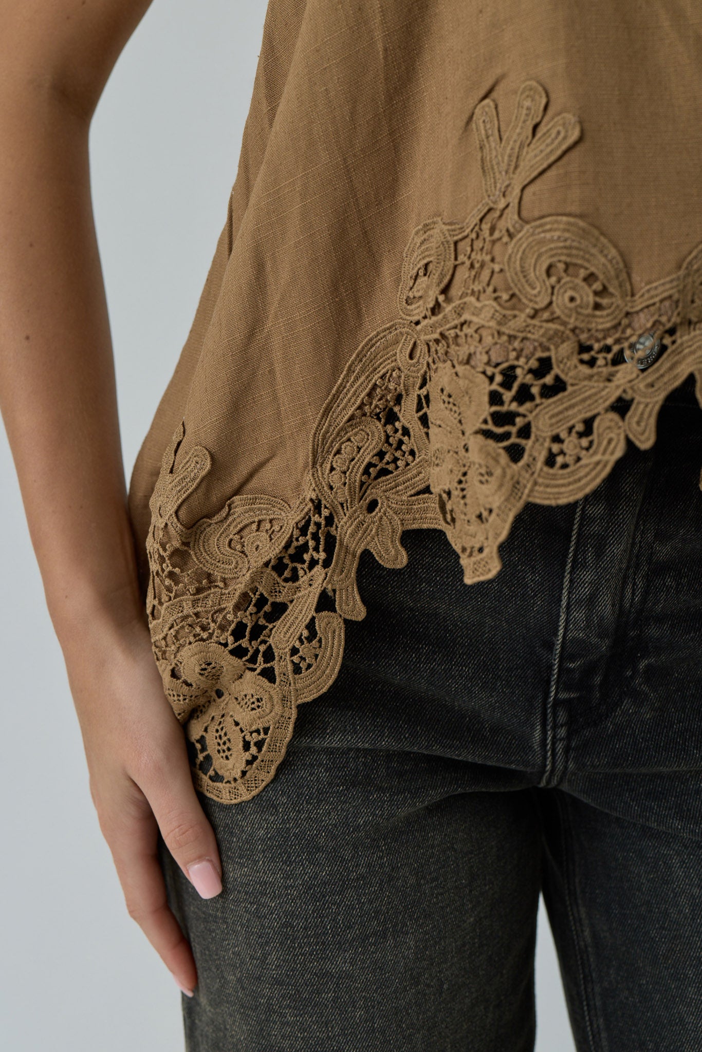 Blusa Con Pizzo cammello|Colore:Cammello