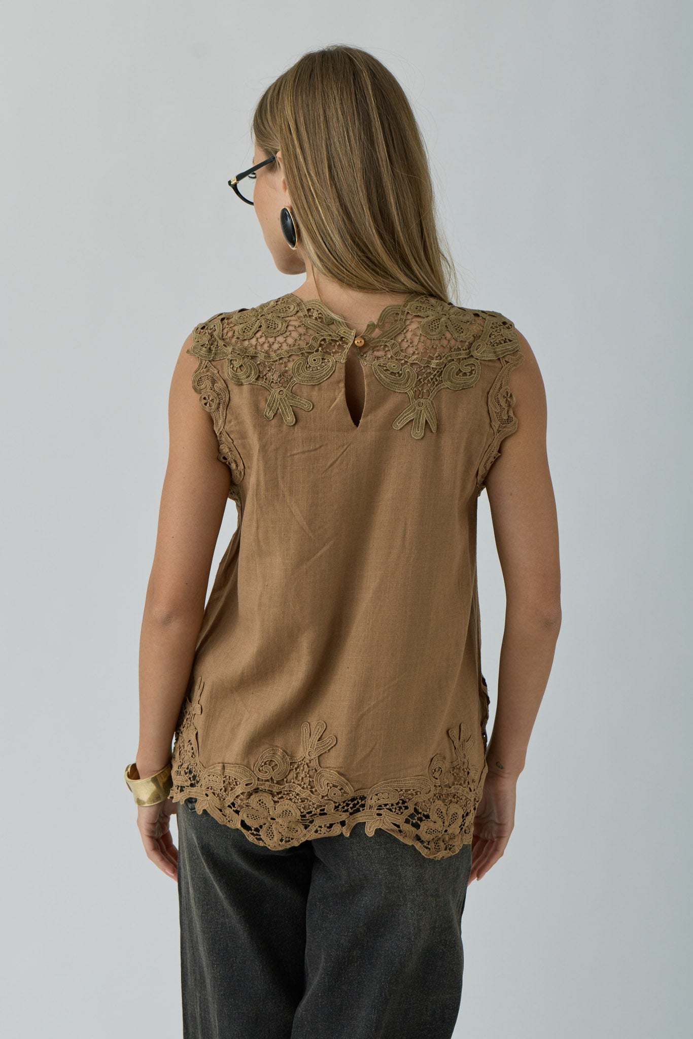 Blusa Con Pizzo cammello|Colore:Cammello