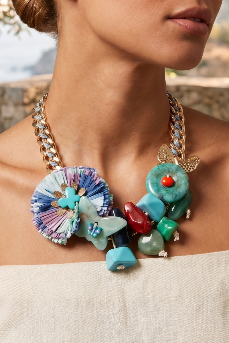 Collana Con Coccarda acquamarina|Colore:Acquamarina