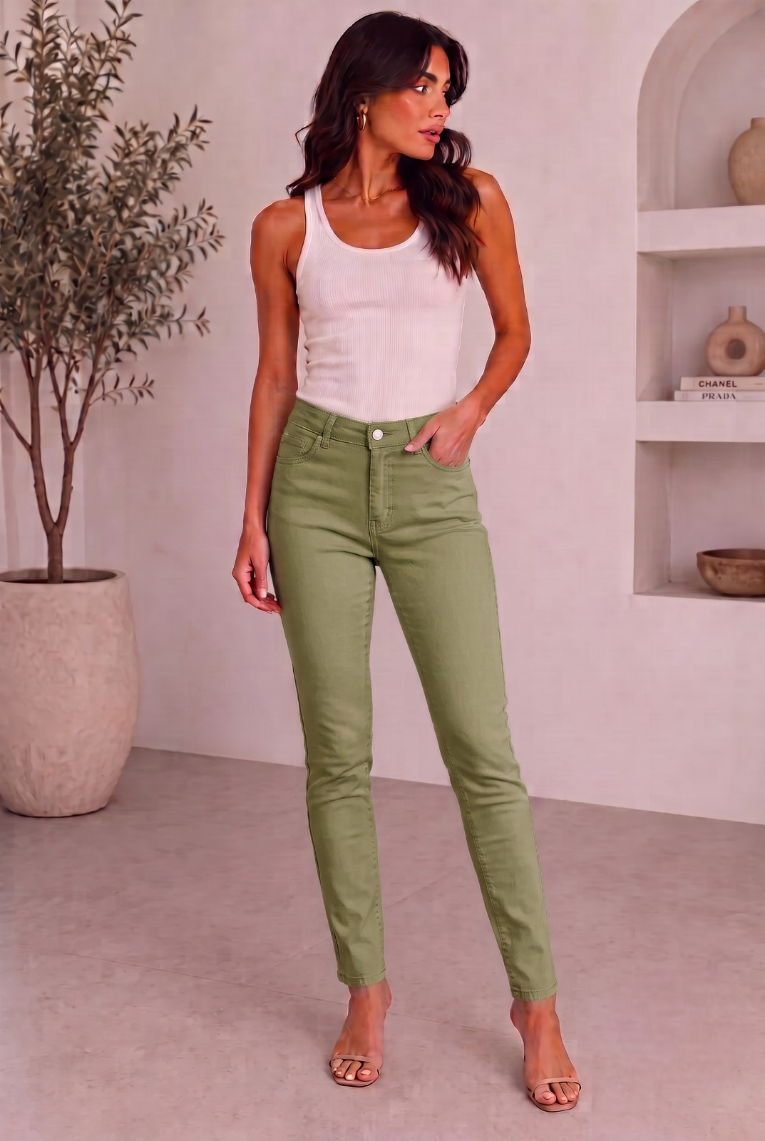 Pantalone Push Up verde militare|Colore:Verde militare