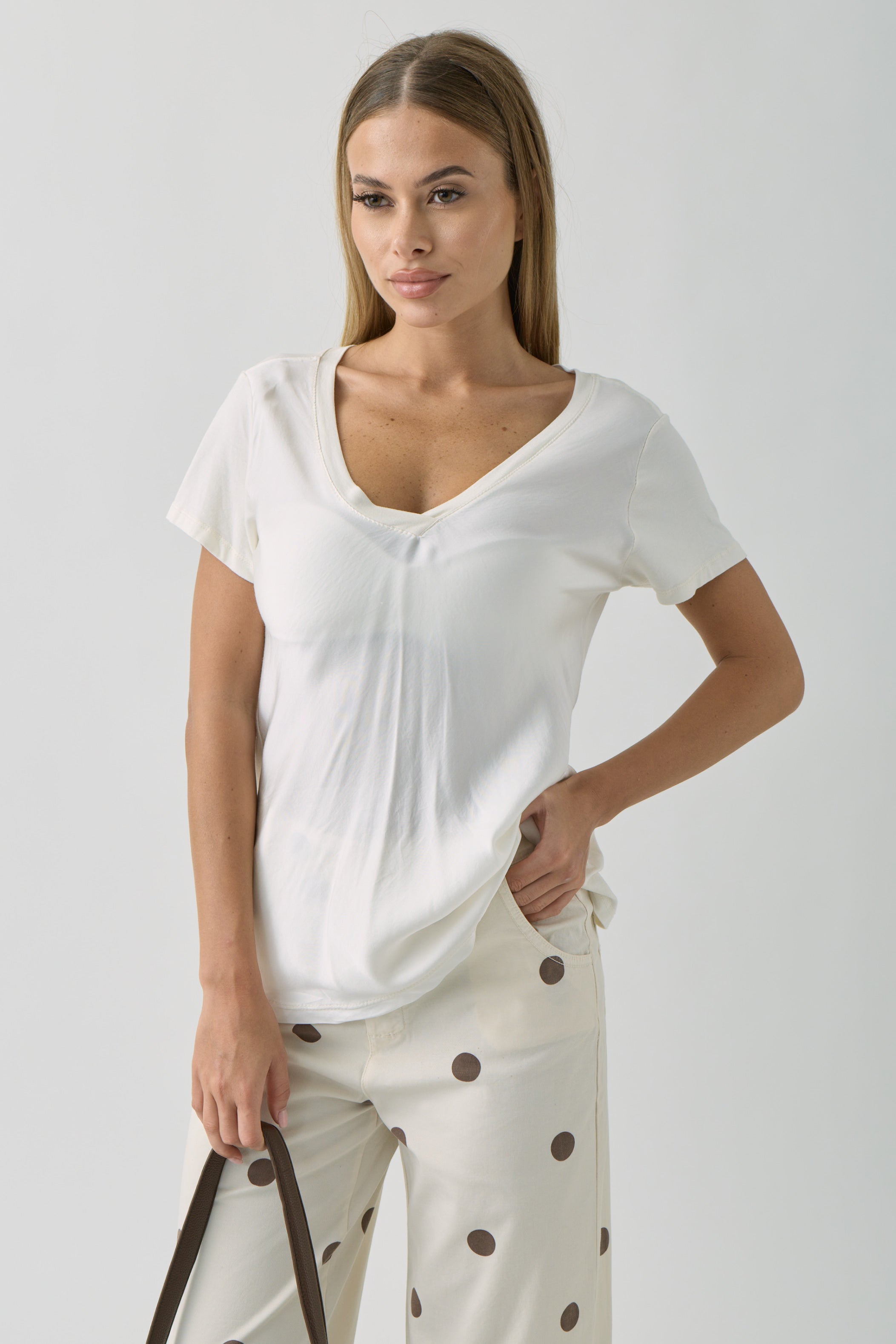 Blusa Mezza Manica Seta E Viscosa Burro|Colore:Burro