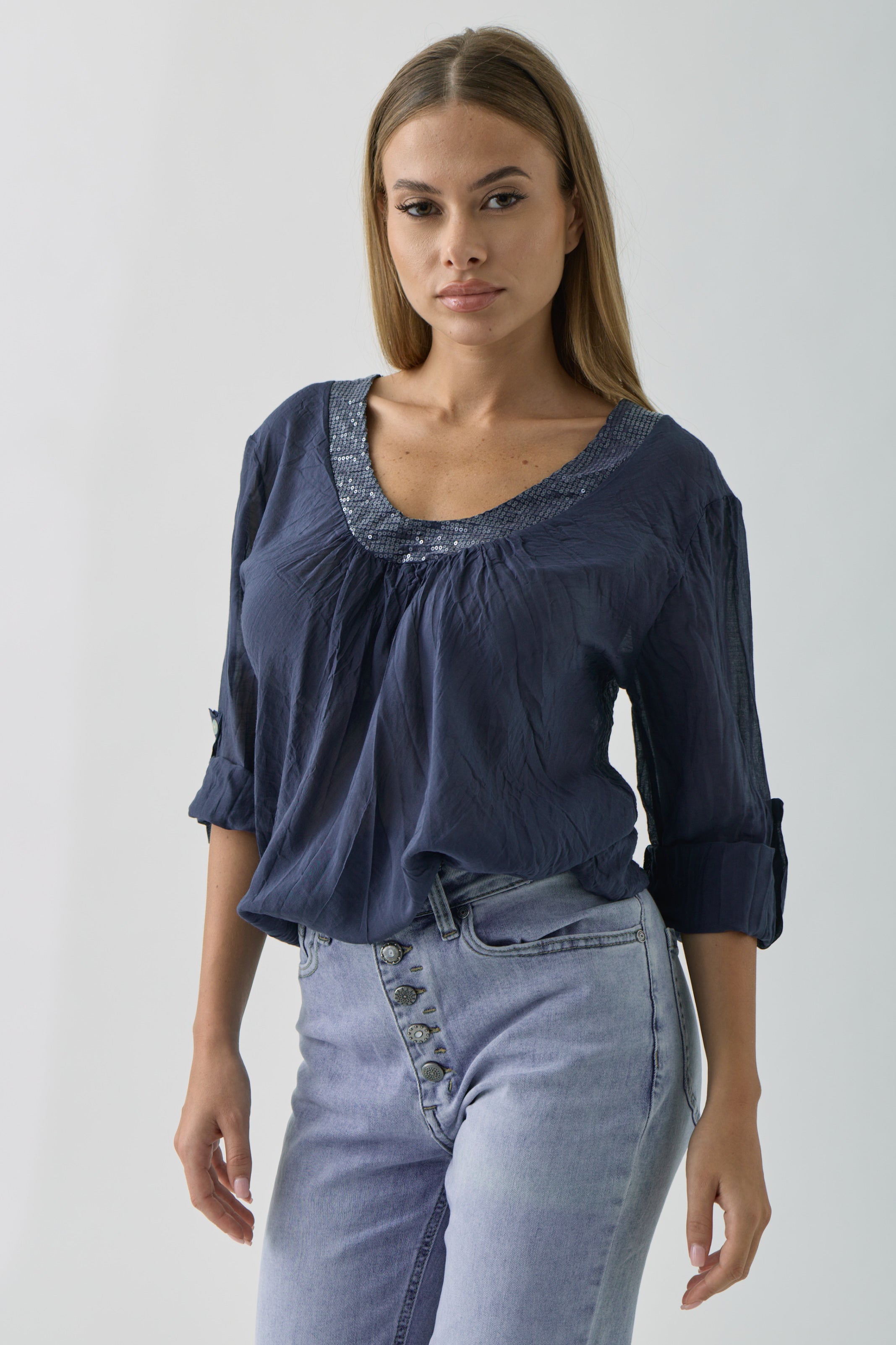 Blusa Paillettes blu|Colore:Blu