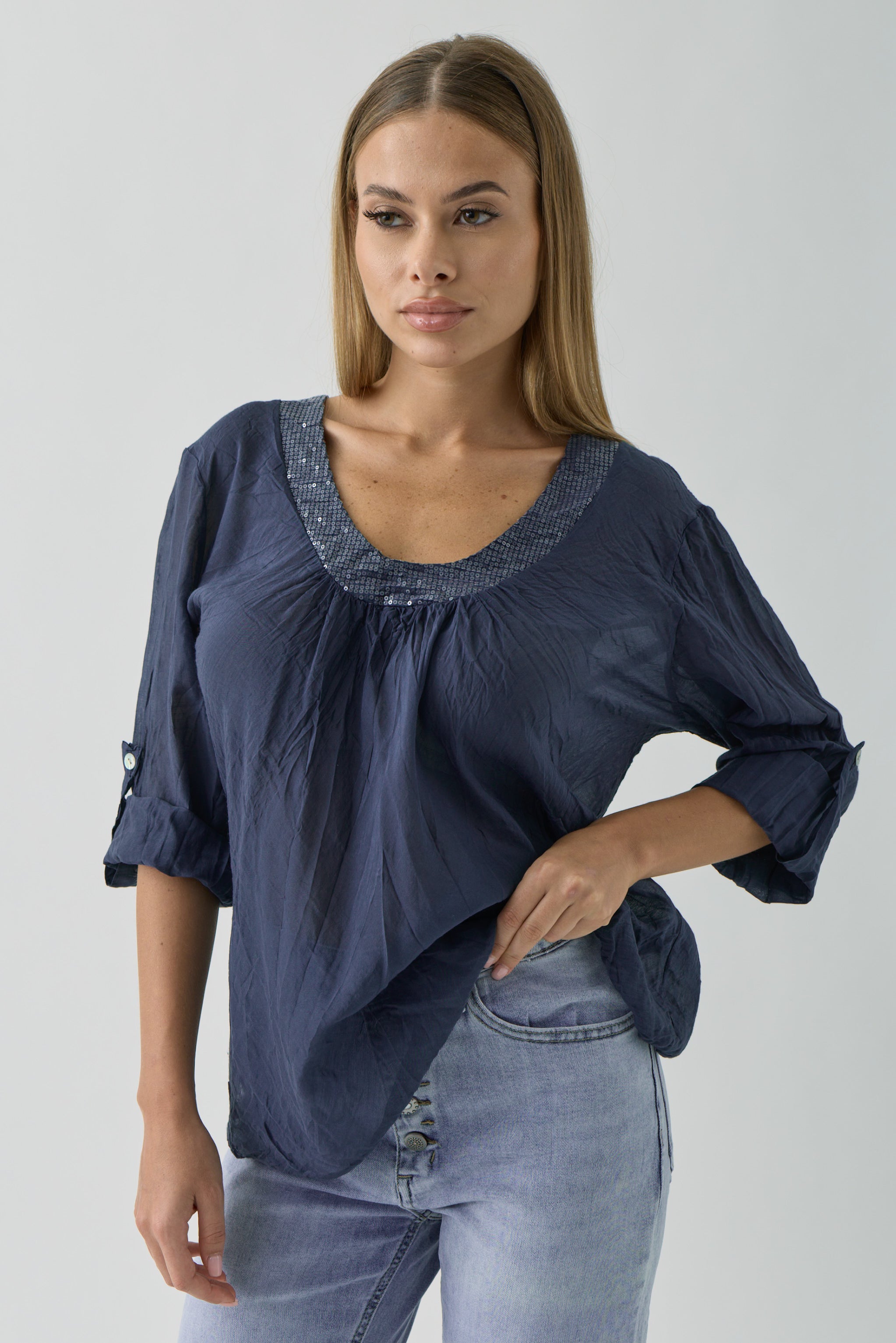 Blusa Paillettes blu|Colore:Blu