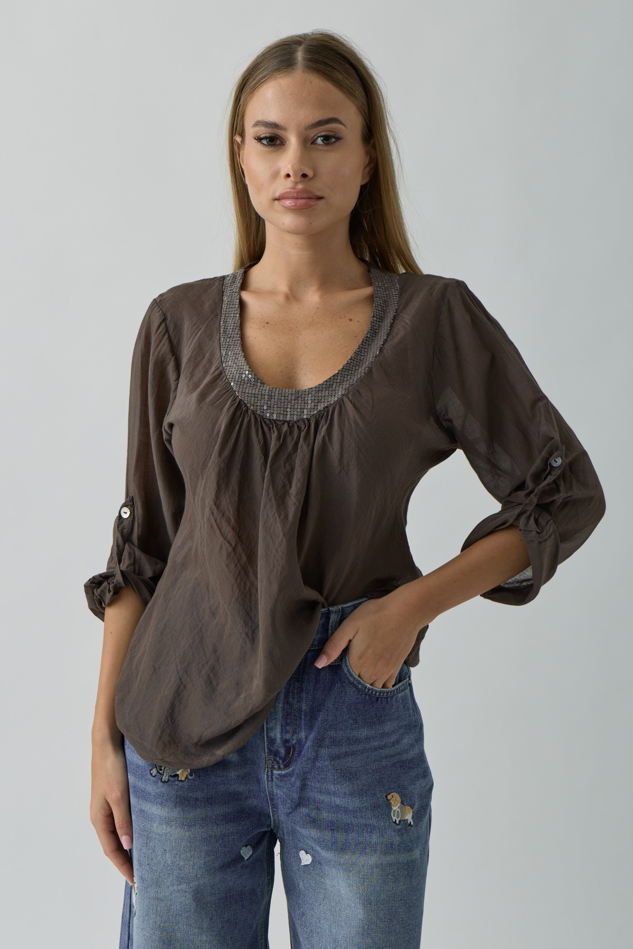 Blusa Paillettes Testa di moro|Colore:Testa di moro
