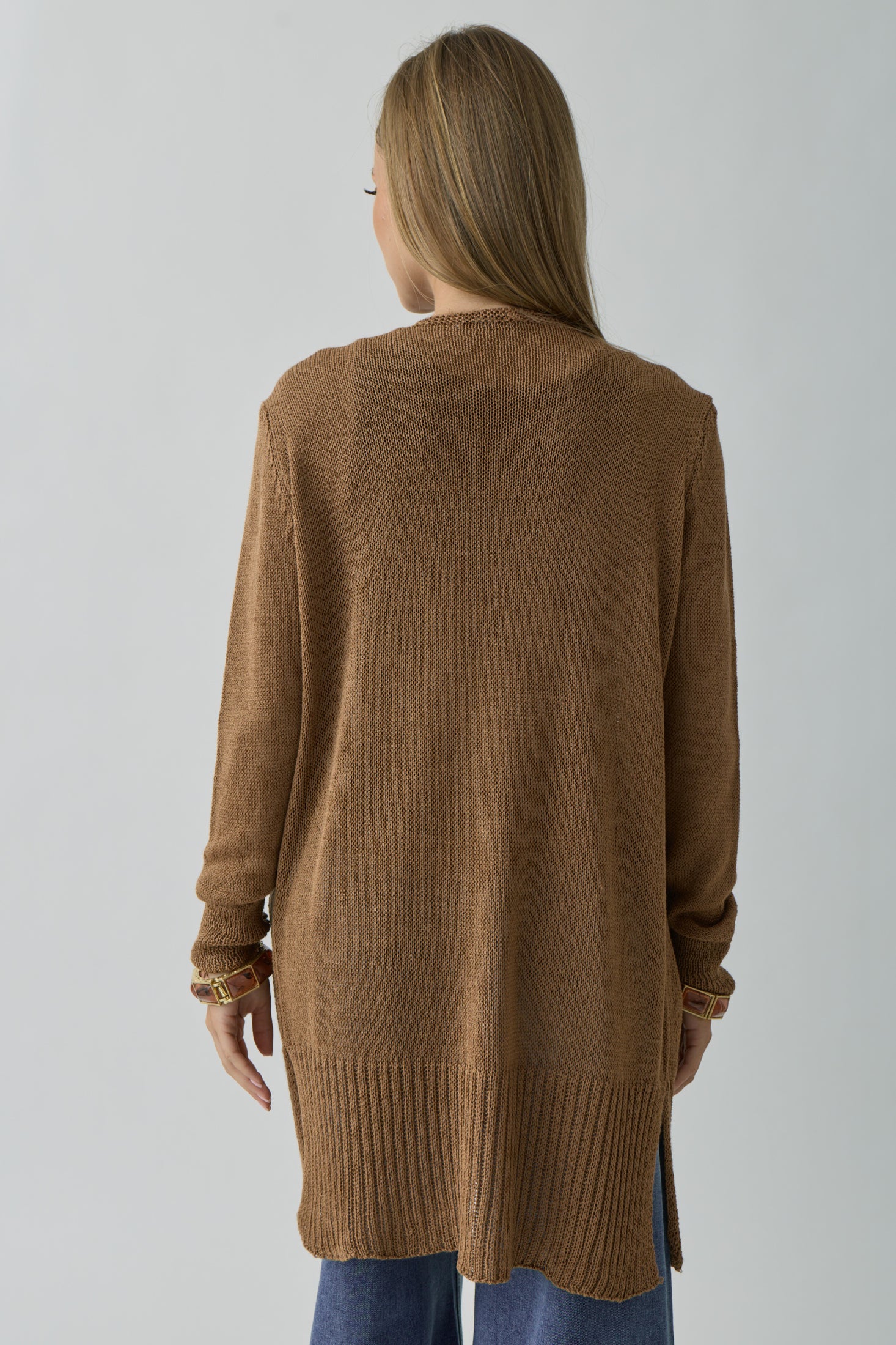 Cardigan Lungo Con Tasche Tabacco|Colore:Tabacco