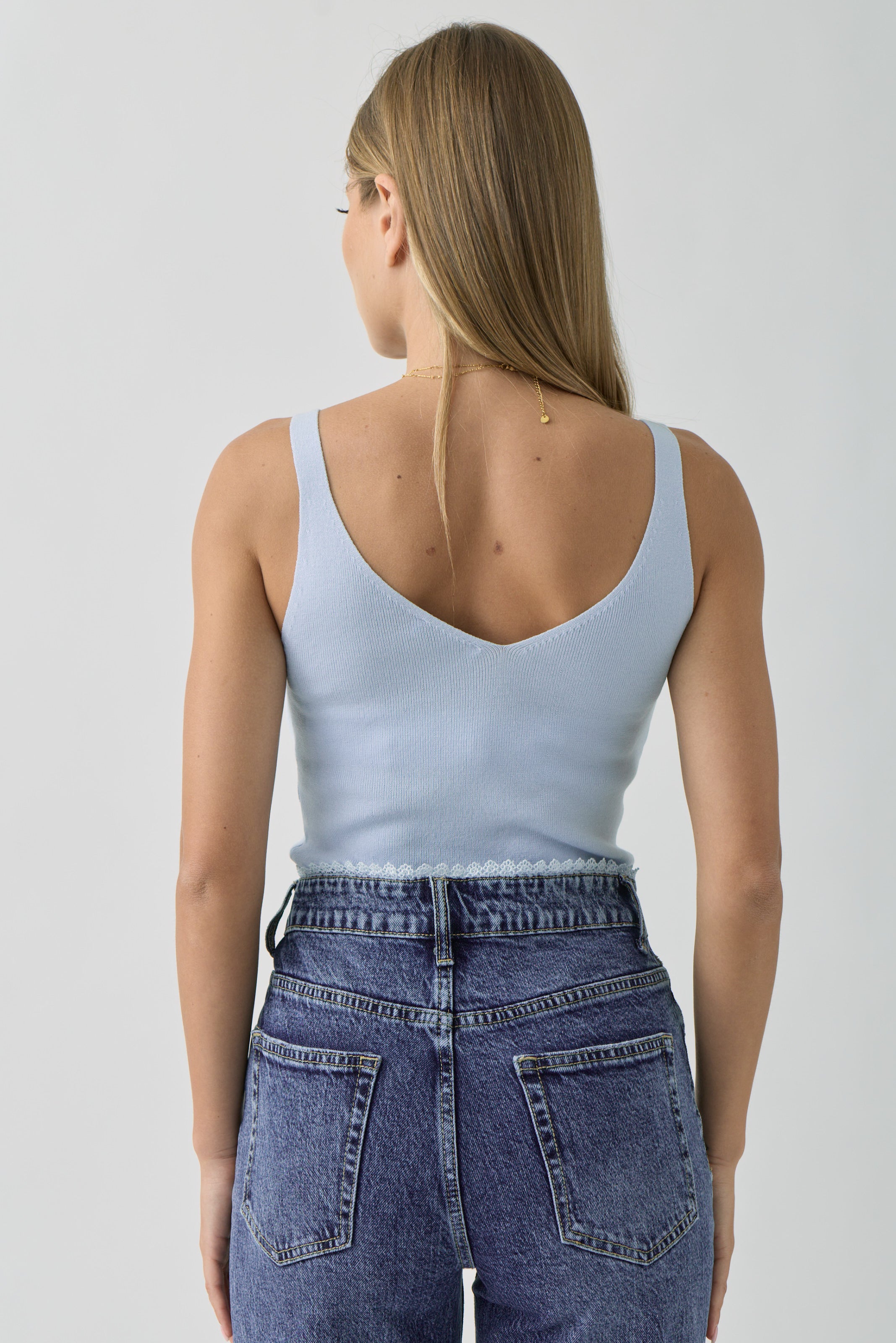 Top Doppio Scollo V Azzurro|Colore:Azzurro