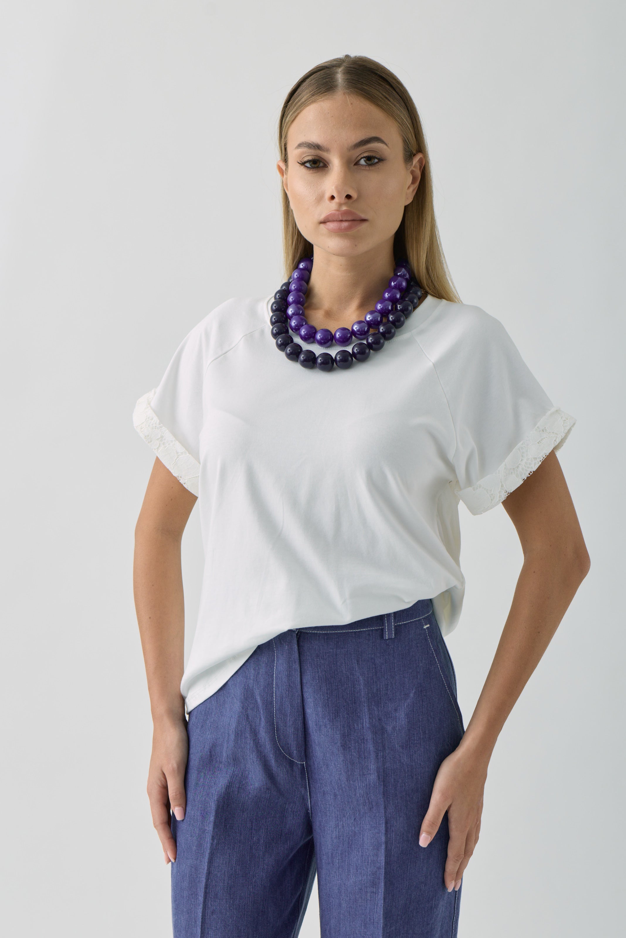 T-Shirt Inserto Pizzo bianco|Colore:Bianco
