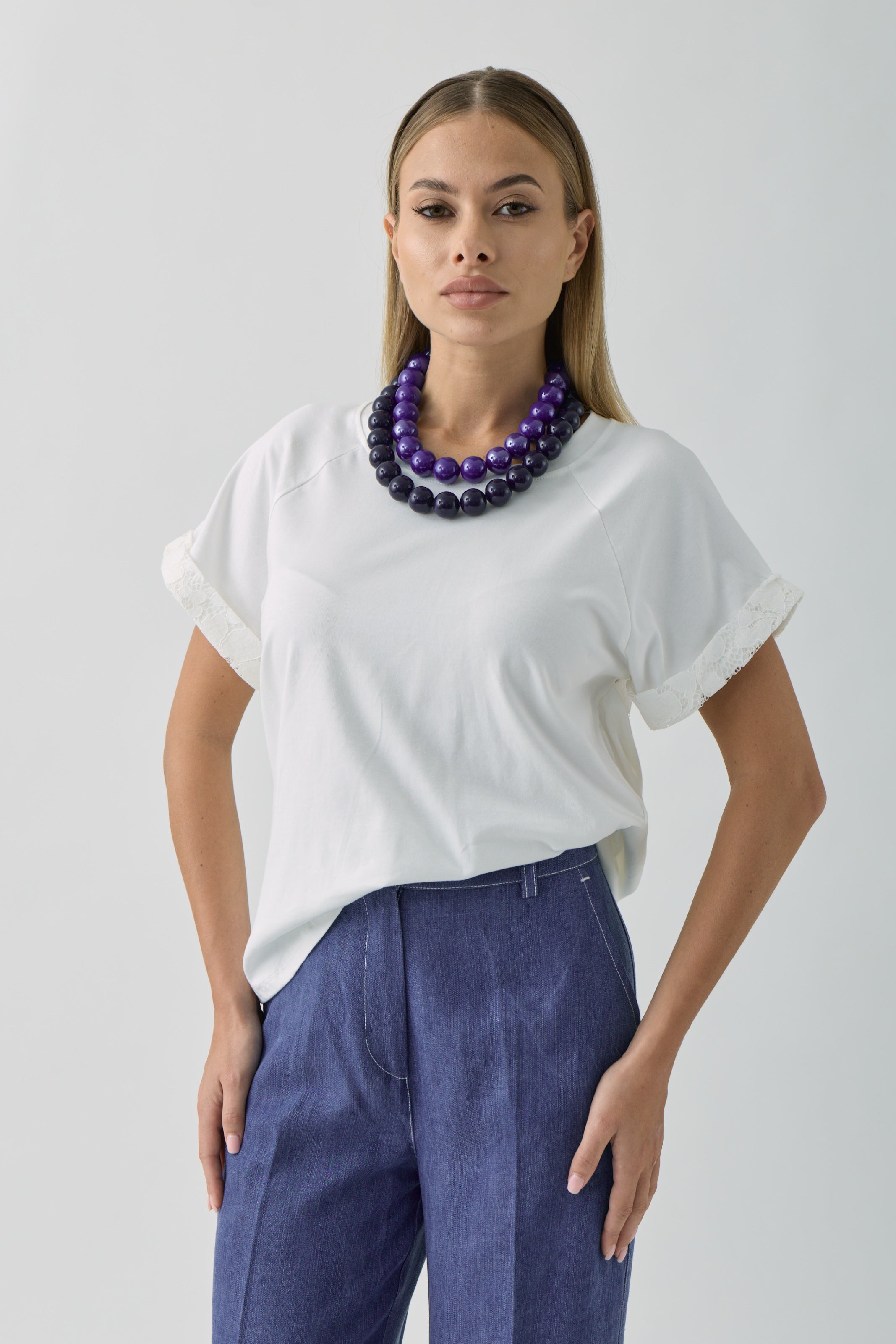 T-Shirt Inserto Pizzo bianco|Colore:Bianco