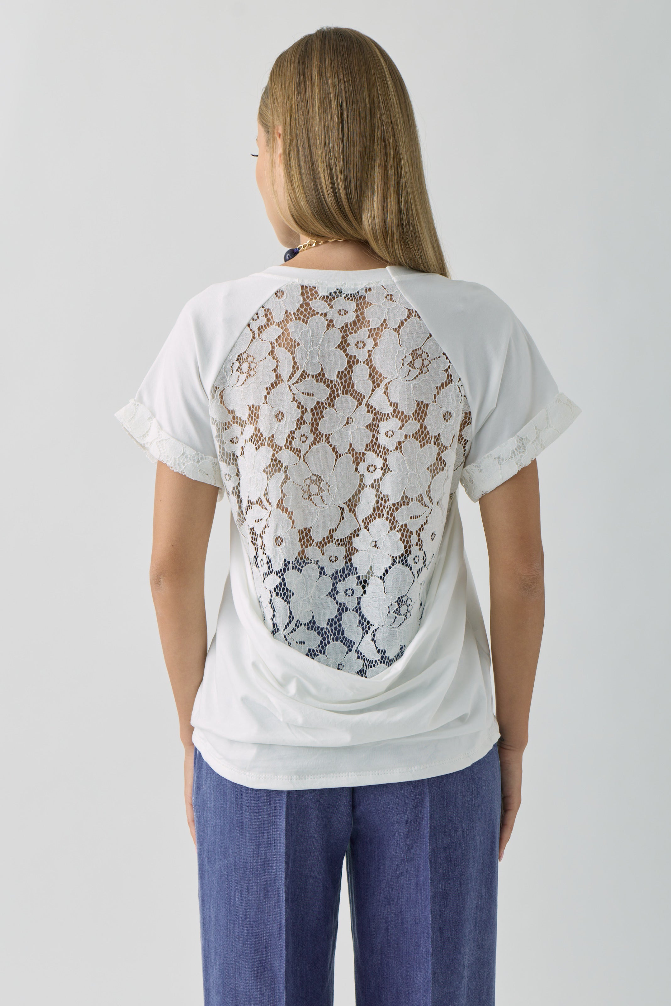 T-Shirt Inserto Pizzo bianco|Colore:Bianco