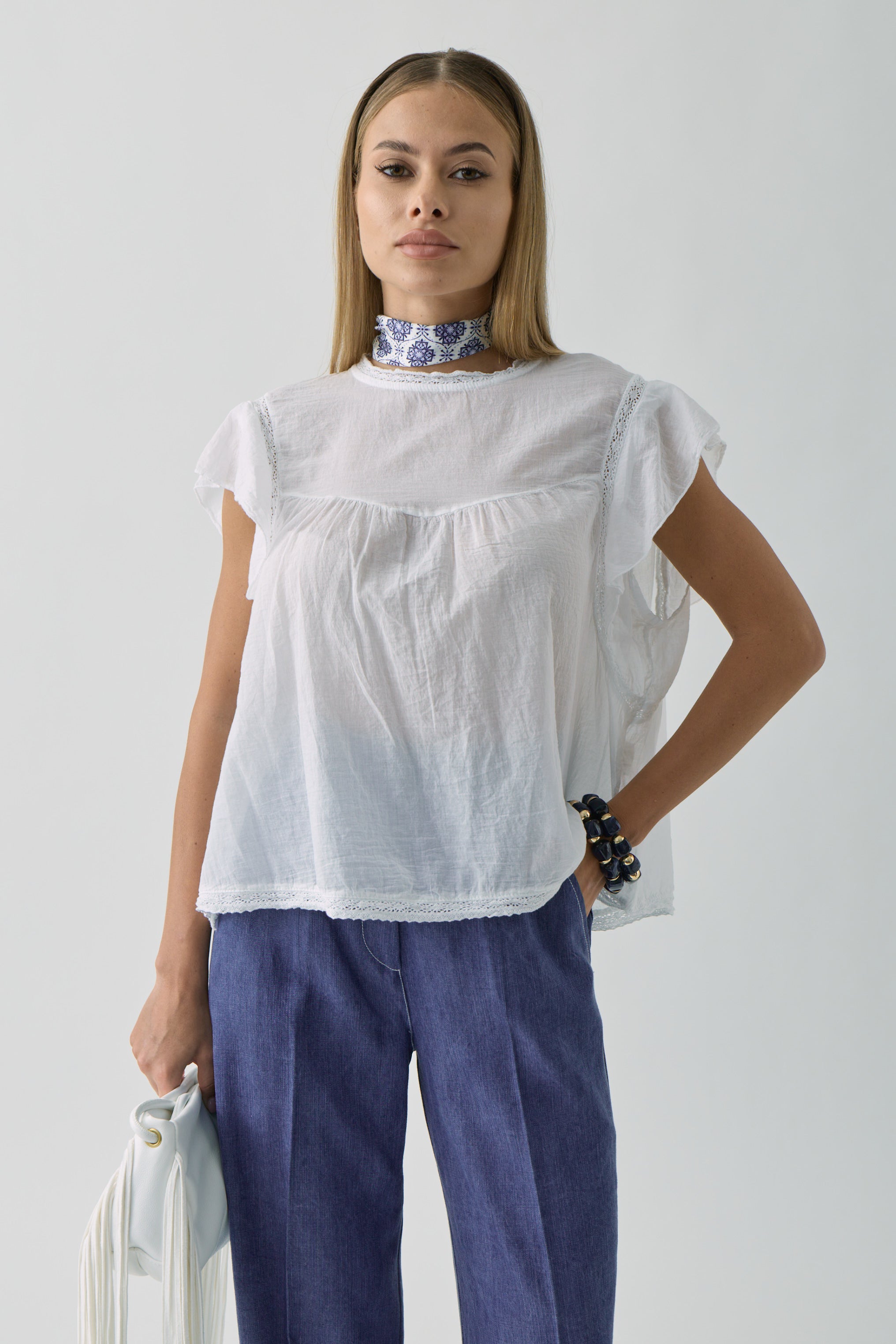 Blusa Macramè Anita Bianco|Colore:Bianco