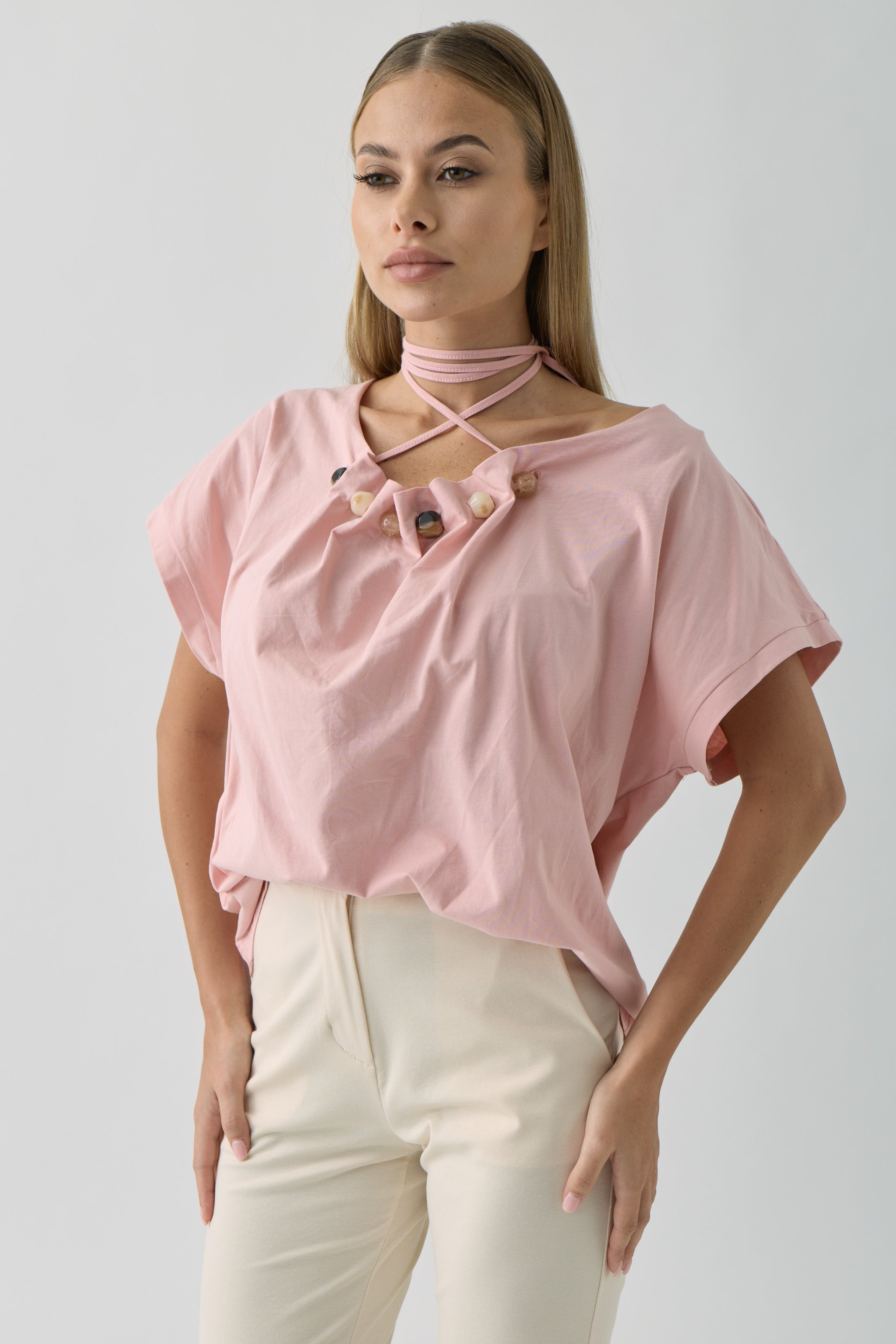 T-Shirt Con Pietra Rosa|Colore:Rosa