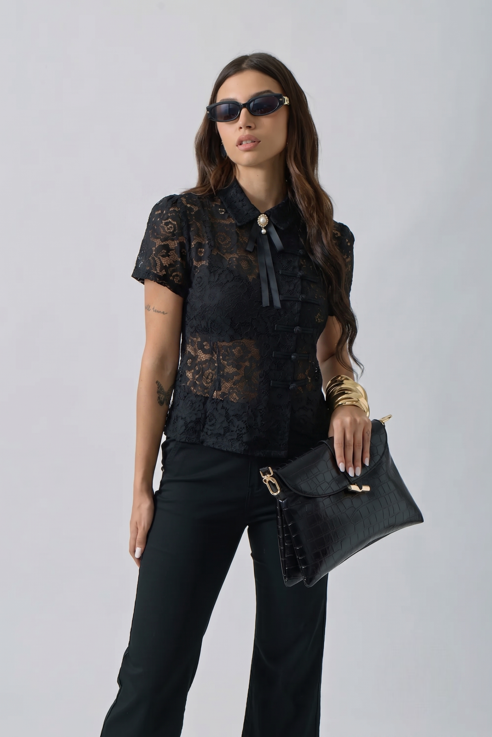 Camicia Pizzo Kim nero|Colore:Nero