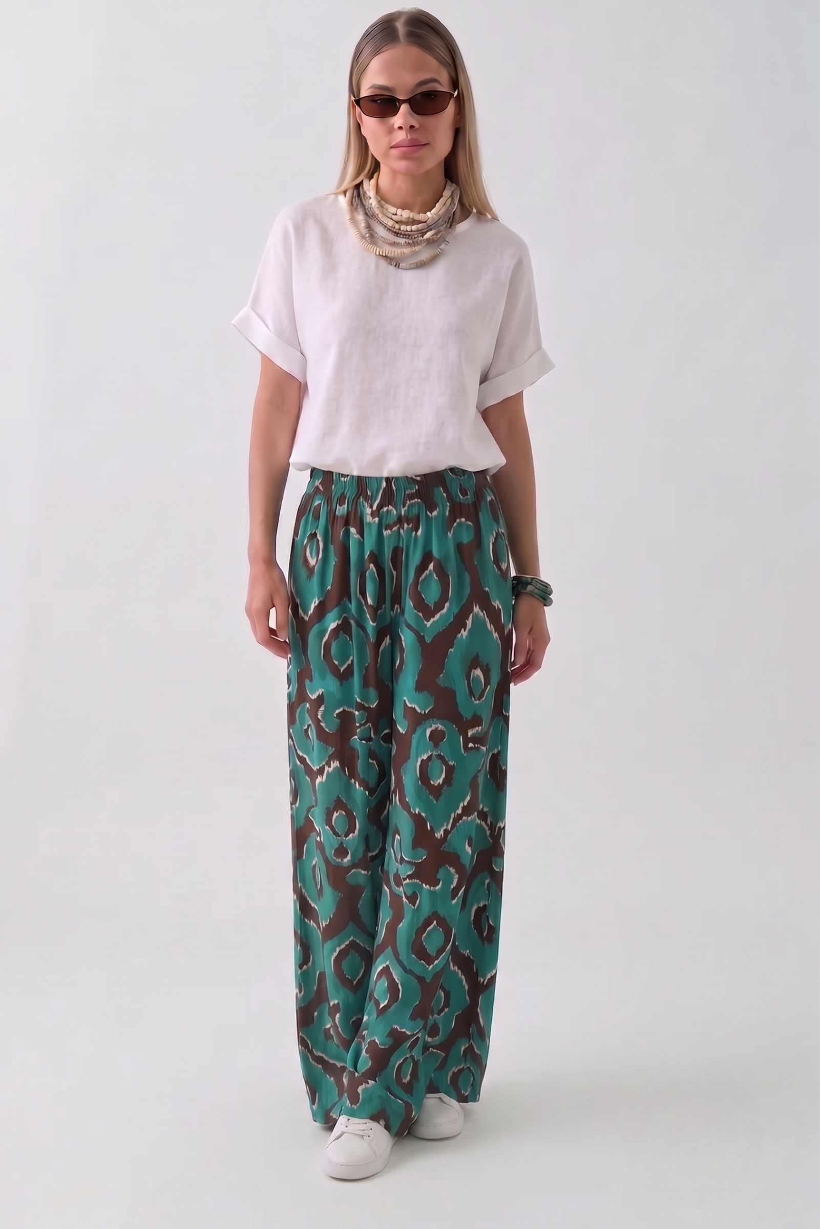 Pantalone Fantasia Animalier ottanio|Colore:Ottanio